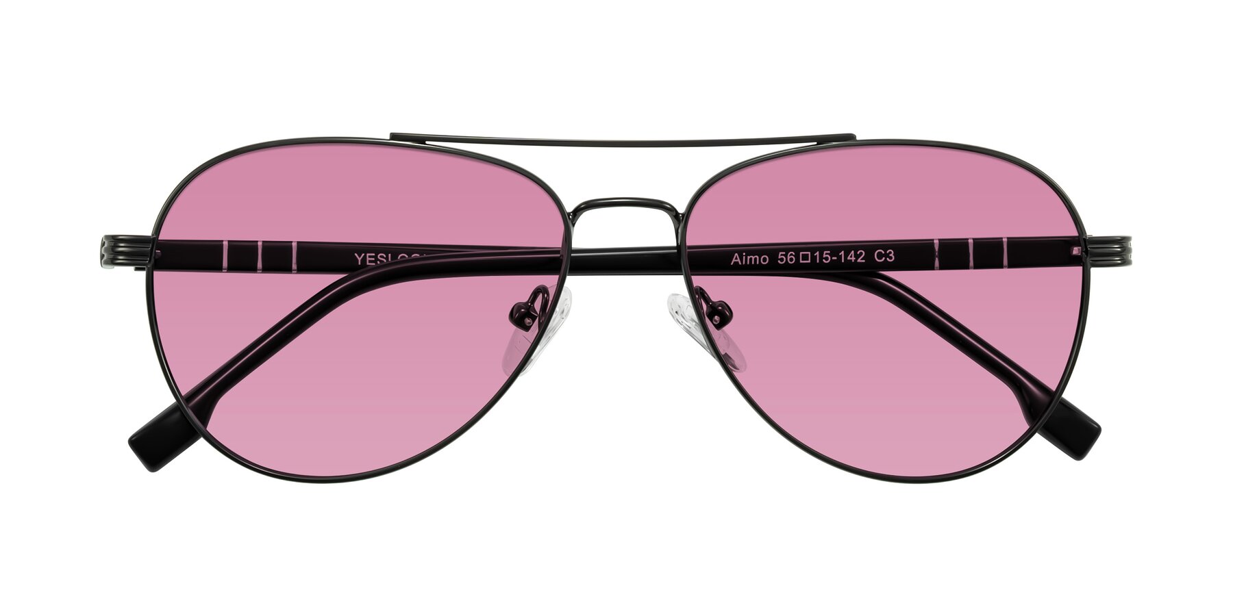 Folded Front of Aimo in Gunmetal/Black with Medium Wine Tinted Lenses