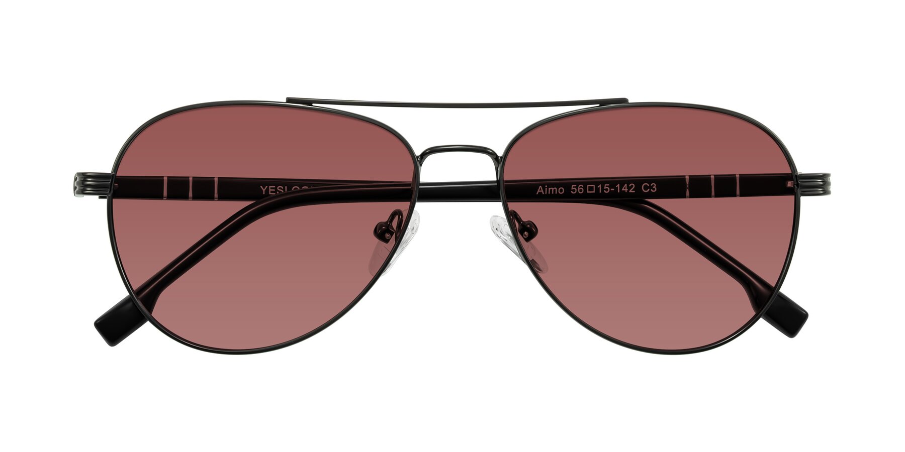 Folded Front of Aimo in Gunmetal/Black with Garnet Tinted Lenses