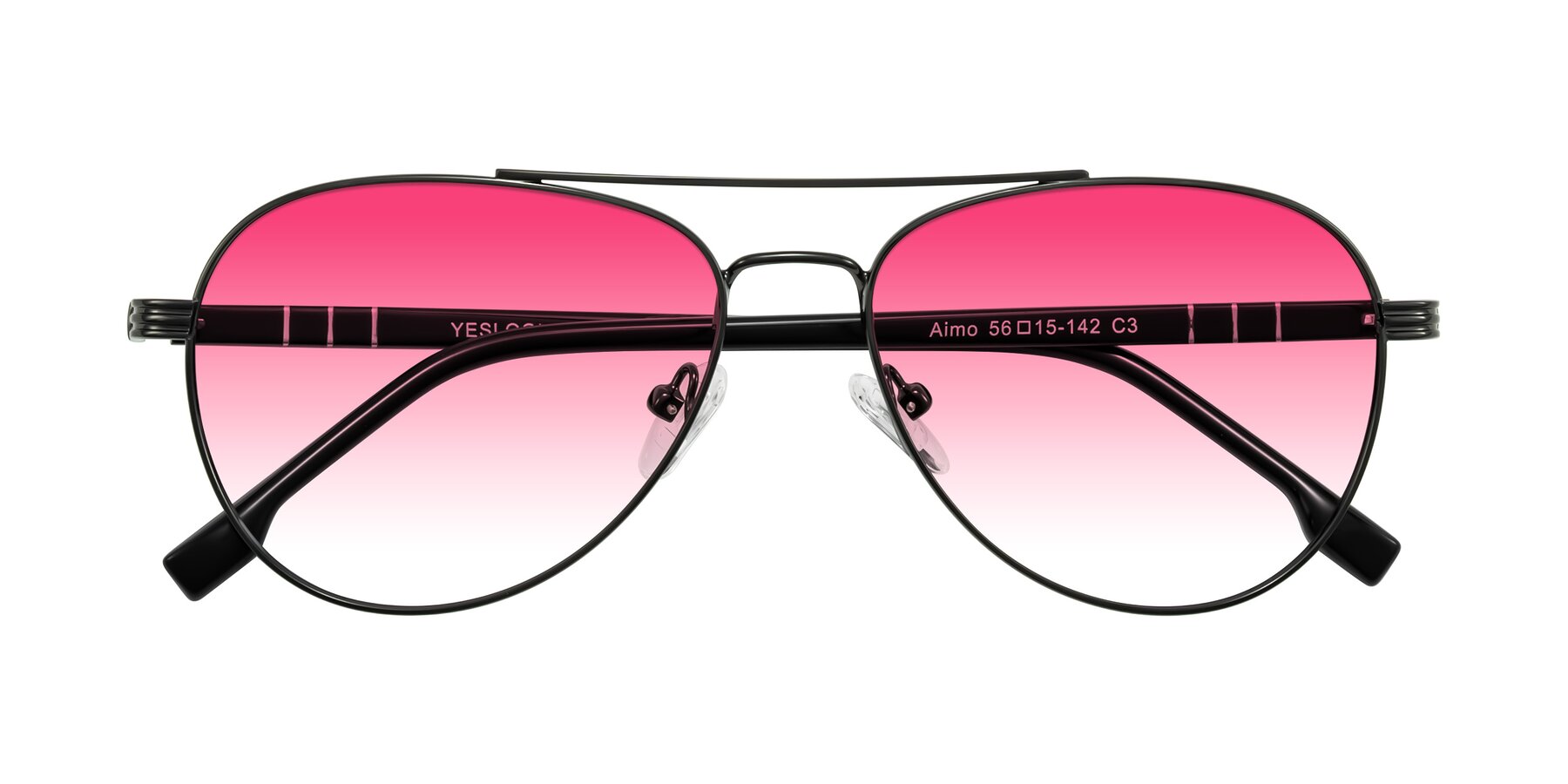 Folded Front of Aimo in Gunmetal/Black with Pink Gradient Lenses