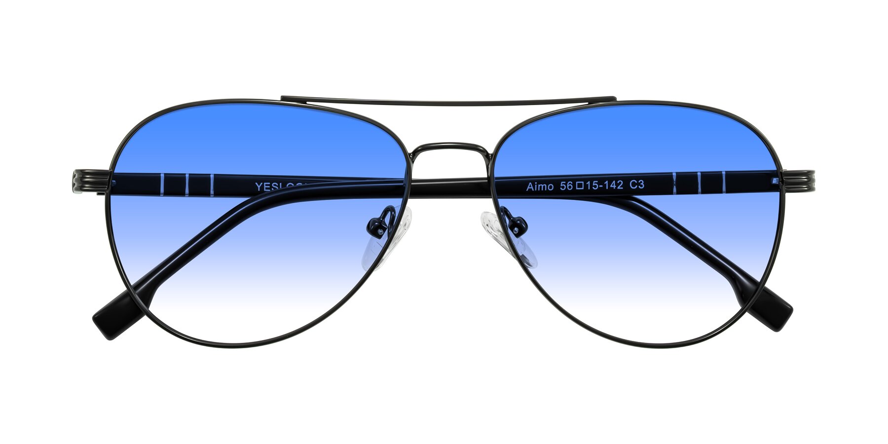 Folded Front of Aimo in Gunmetal/Black with Blue Gradient Lenses