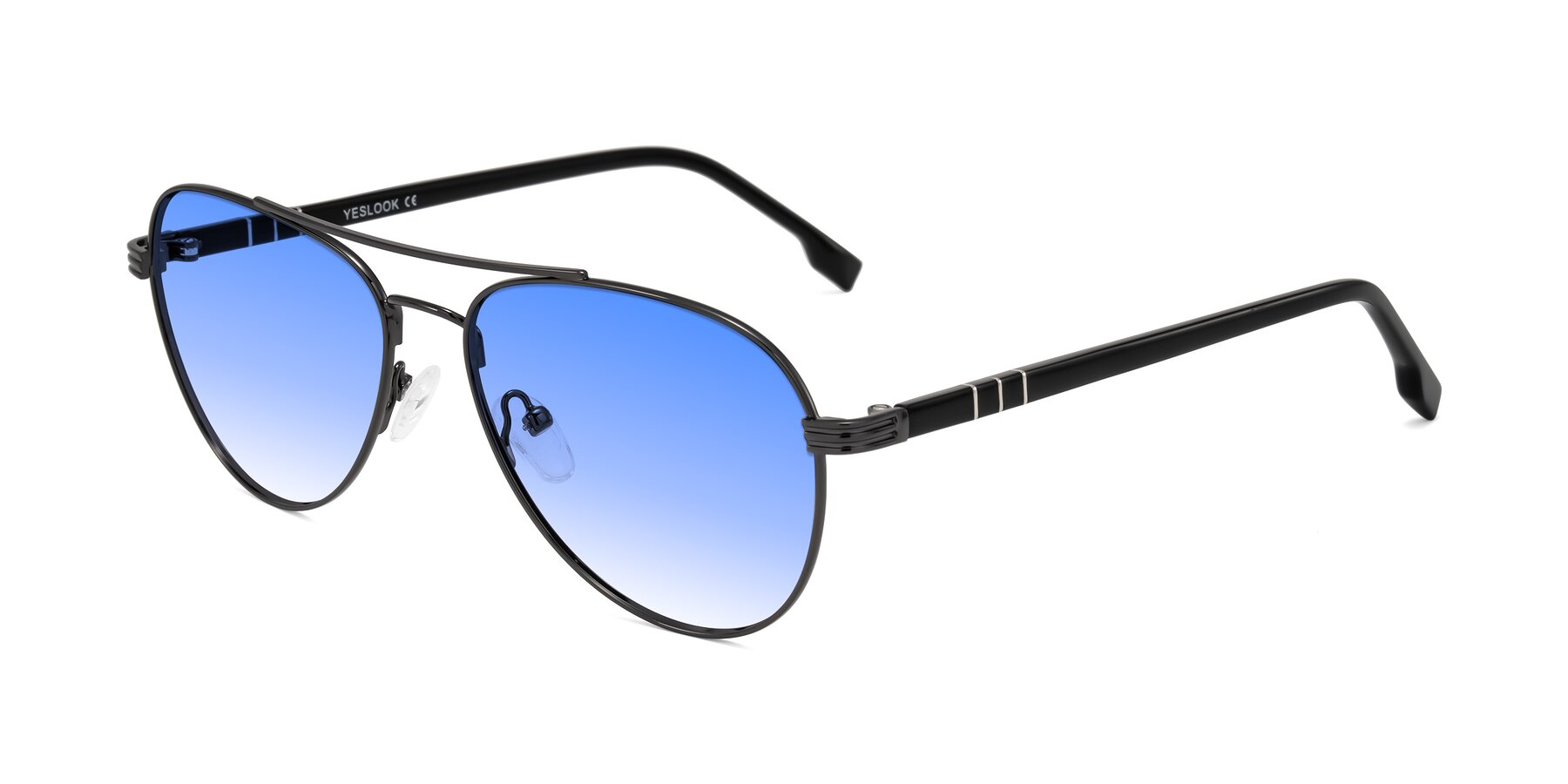 Angle of Aimo in Gunmetal/Black with Blue Gradient Lenses