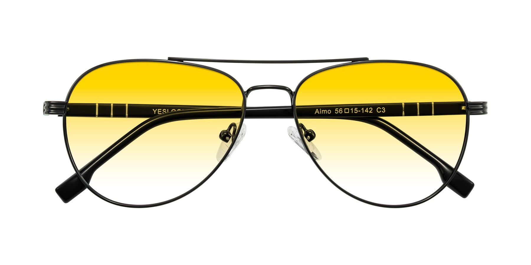 Folded Front of Aimo in Gunmetal/Black with Yellow Gradient Lenses