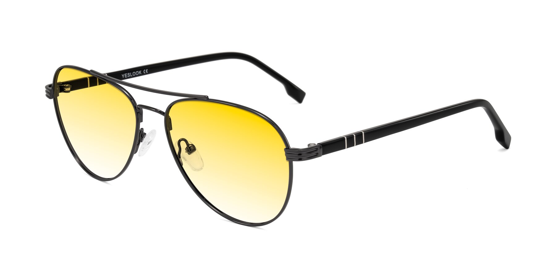 Angle of Aimo in Gunmetal/Black with Yellow Gradient Lenses