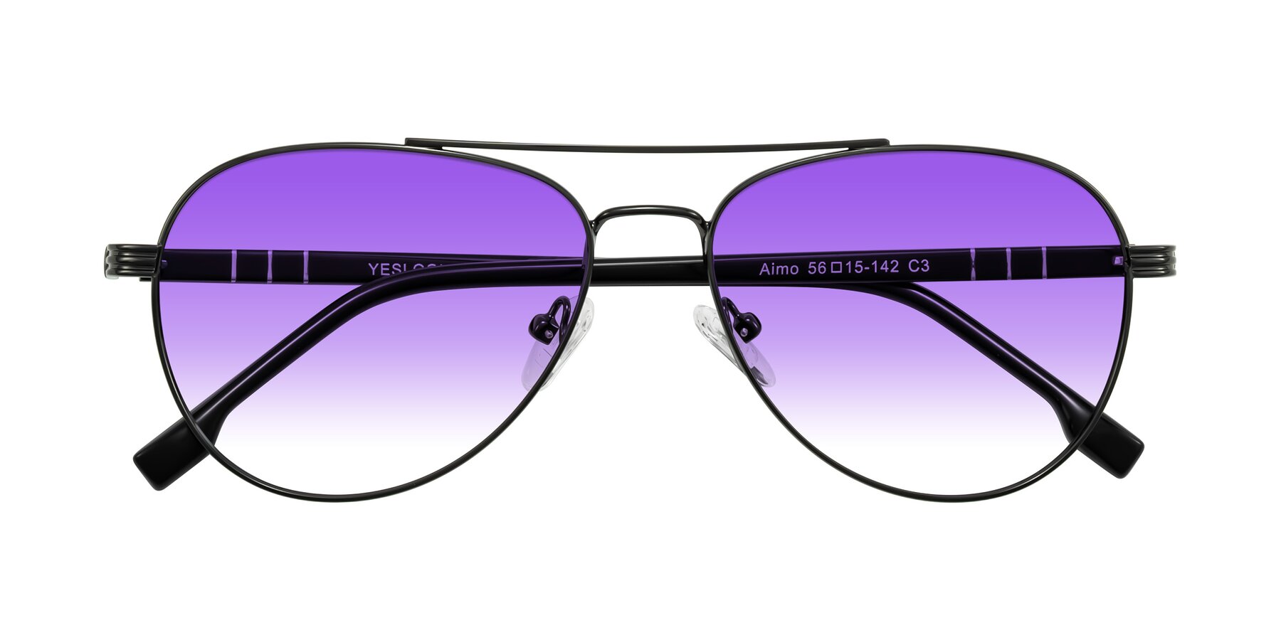 Folded Front of Aimo in Gunmetal/Black with Purple Gradient Lenses