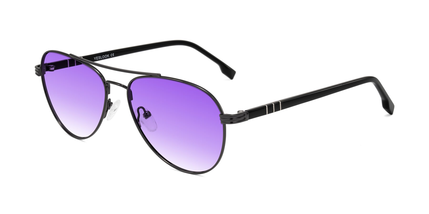Angle of Aimo in Gunmetal/Black with Purple Gradient Lenses