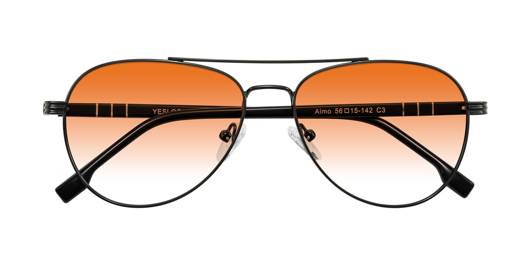 Folded Front of Aimo in Gunmetal/Black with Orange Gradient Lenses