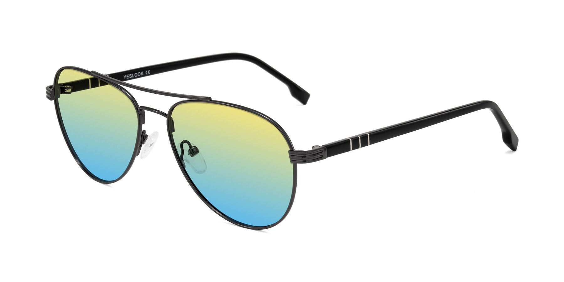 Angle of Aimo in Gunmetal/Black with Yellow / Blue Gradient Lenses