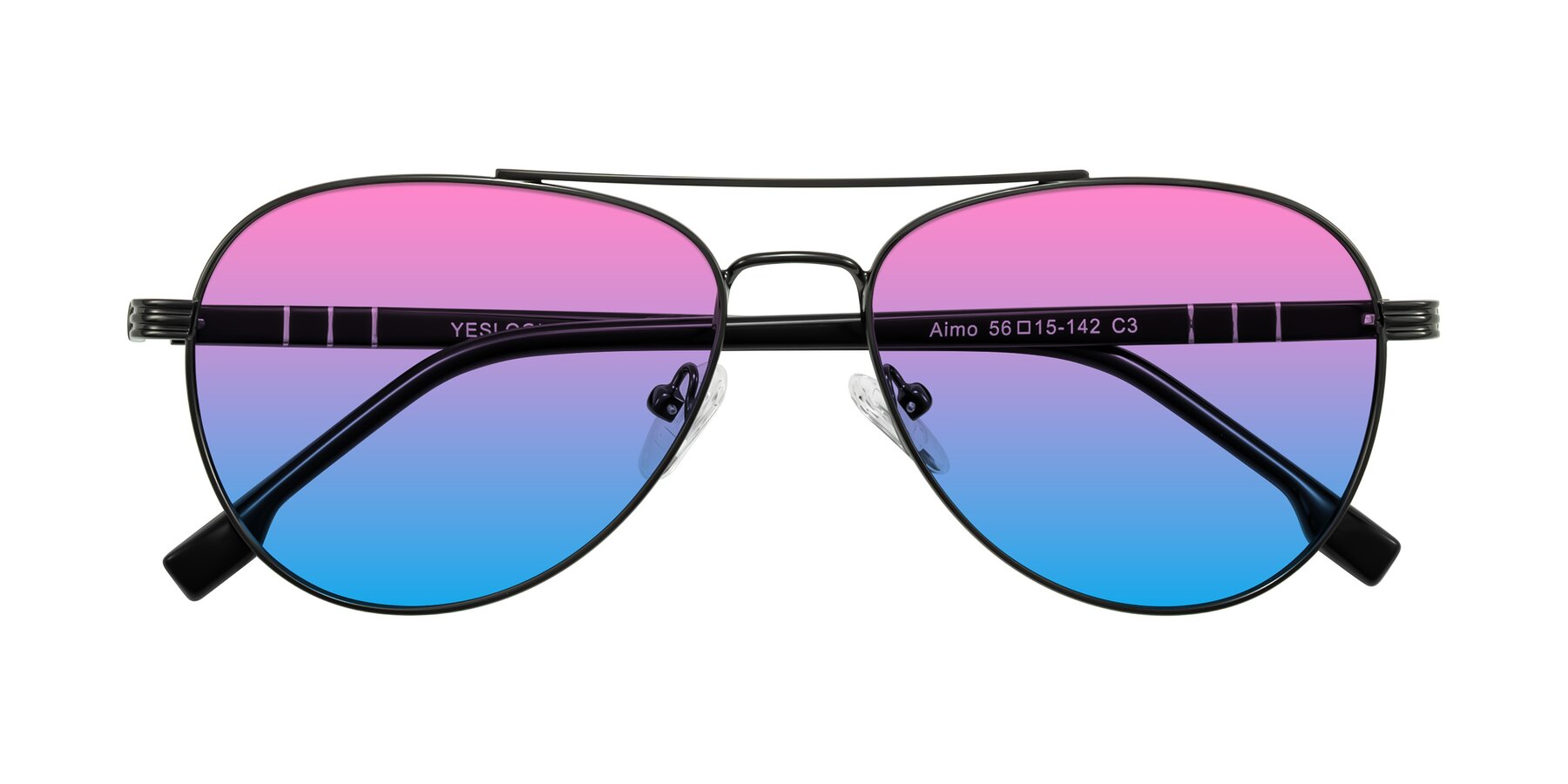 Folded Front of Aimo in Gunmetal/Black with Pink / Blue Gradient Lenses