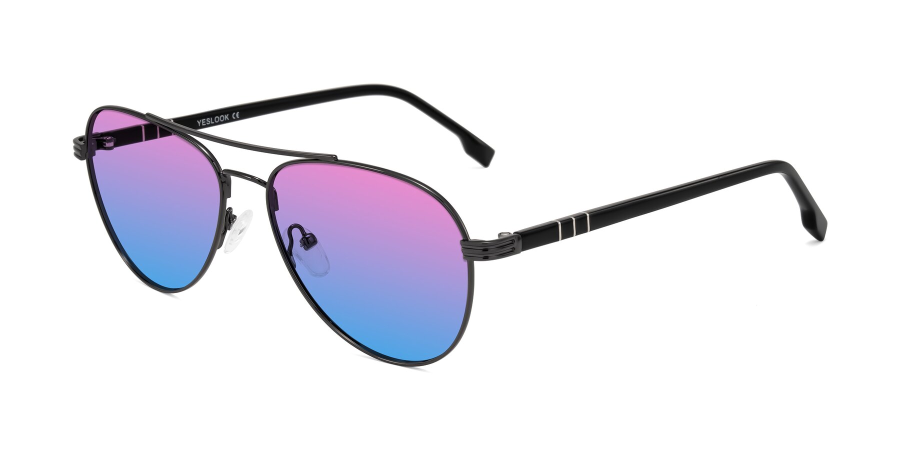 Angle of Aimo in Gunmetal/Black with Pink / Blue Gradient Lenses