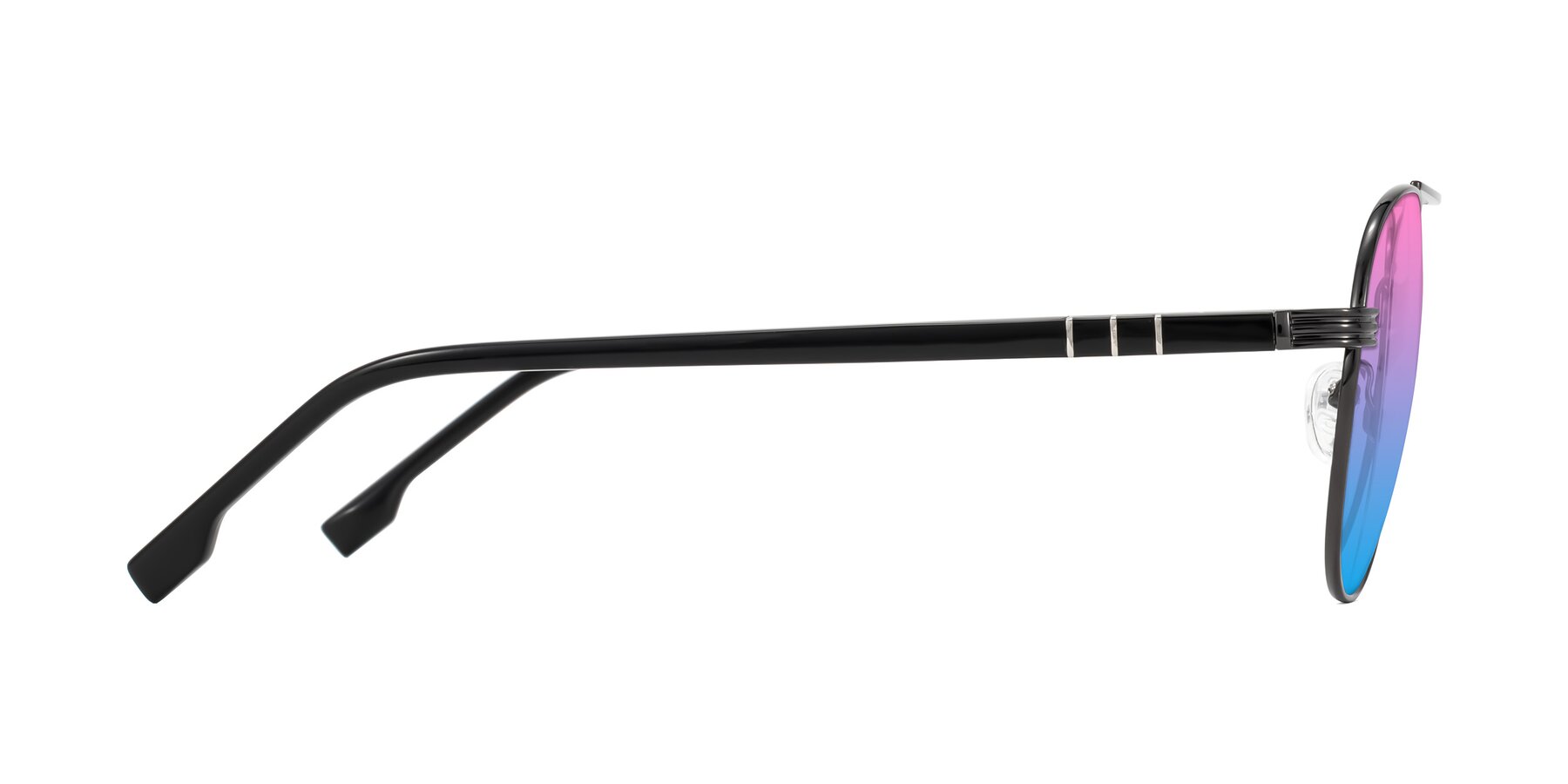 Side of Aimo in Gunmetal/Black with Pink / Blue Gradient Lenses