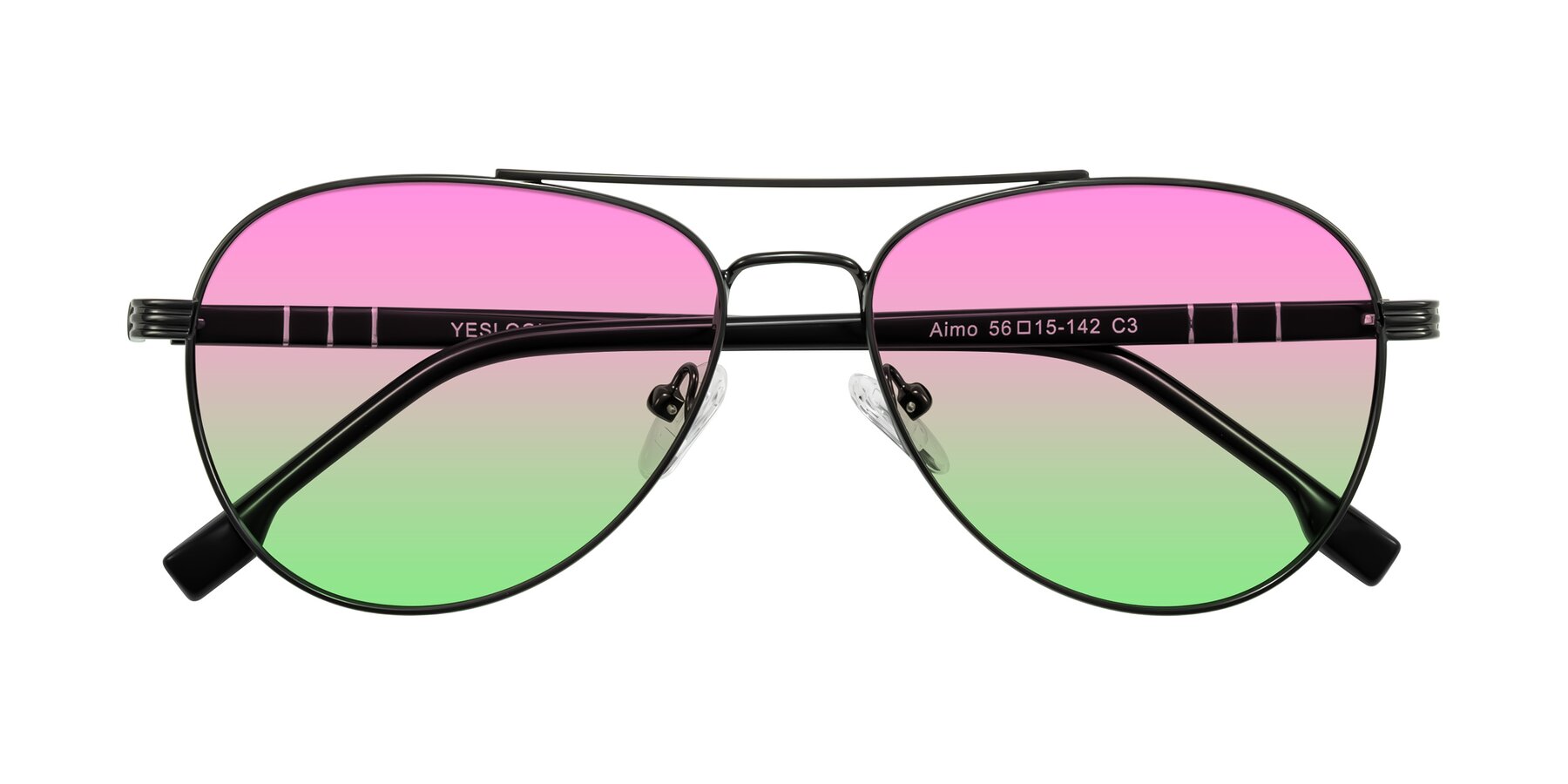 Folded Front of Aimo in Gunmetal/Black with Pink / Green Gradient Lenses