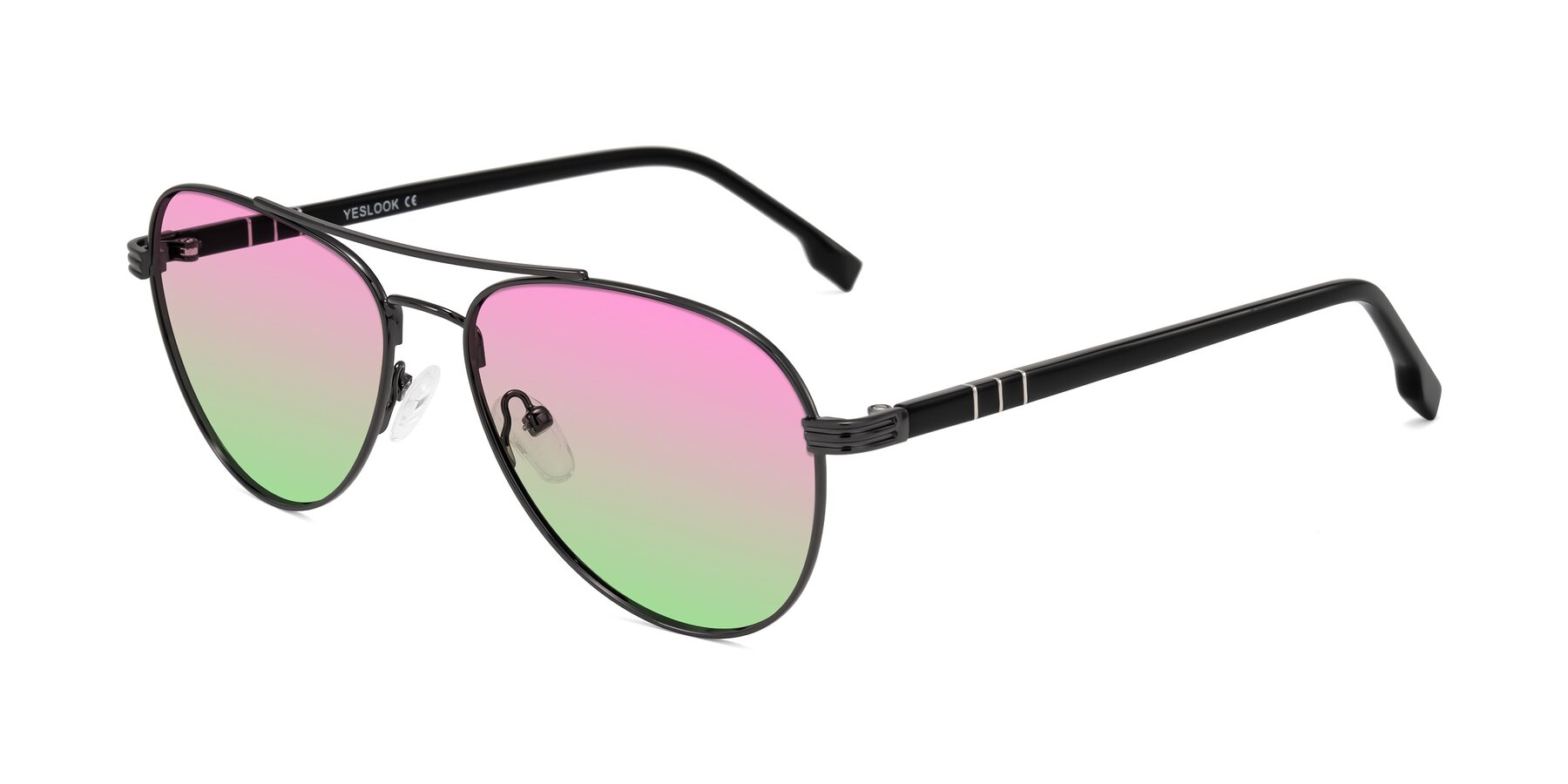Angle of Aimo in Gunmetal/Black with Pink / Green Gradient Lenses