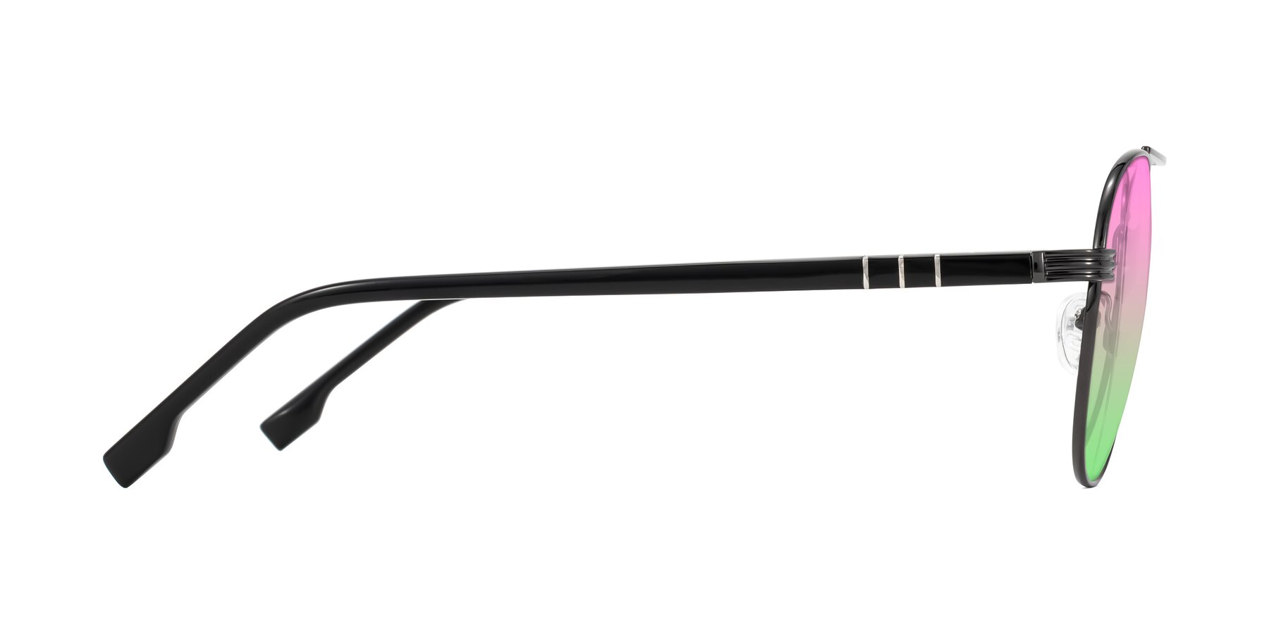 Side of Aimo in Gunmetal/Black with Pink / Green Gradient Lenses