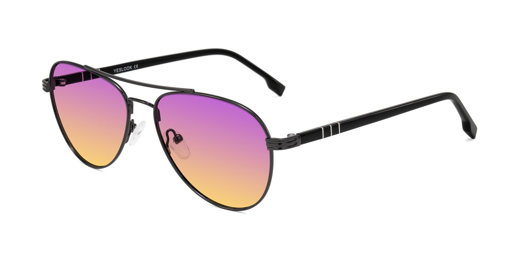 Angle of Aimo in Gunmetal/Black with Purple / Yellow Gradient Lenses