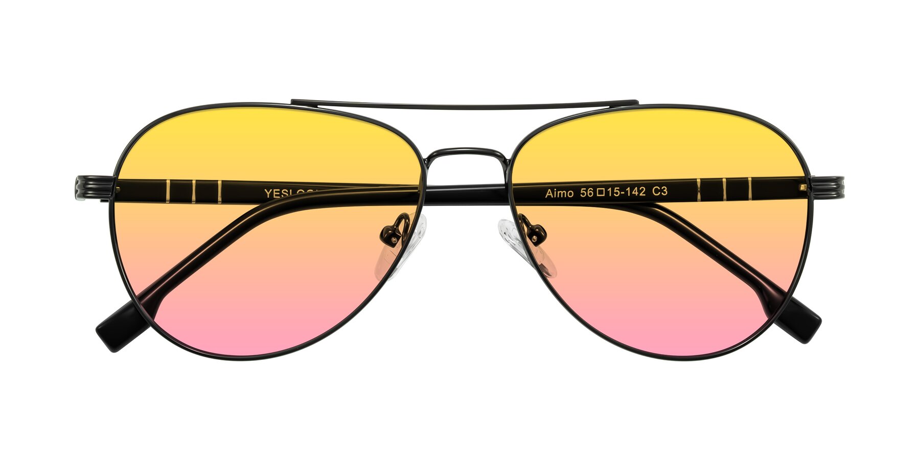 Folded Front of Aimo in Gunmetal/Black with Yellow / Pink Gradient Lenses