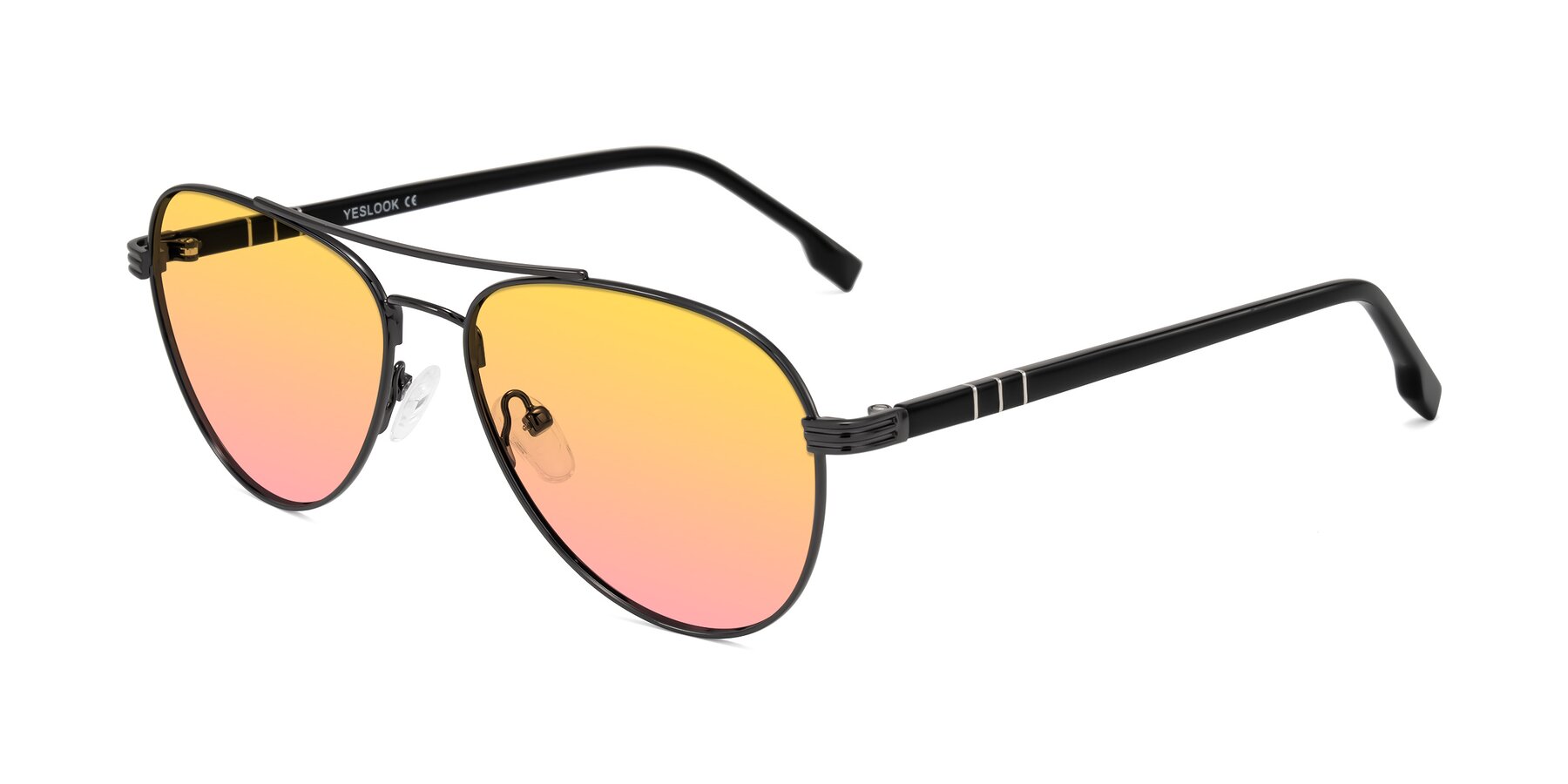 Angle of Aimo in Gunmetal/Black with Yellow / Pink Gradient Lenses