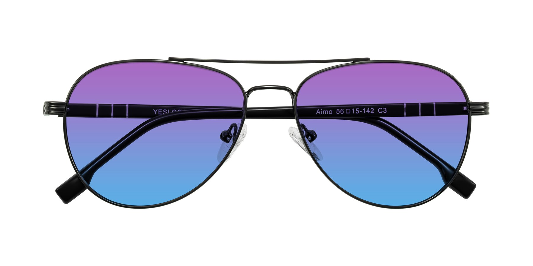 Folded Front of Aimo in Gunmetal/Black with Purple / Blue Gradient Lenses