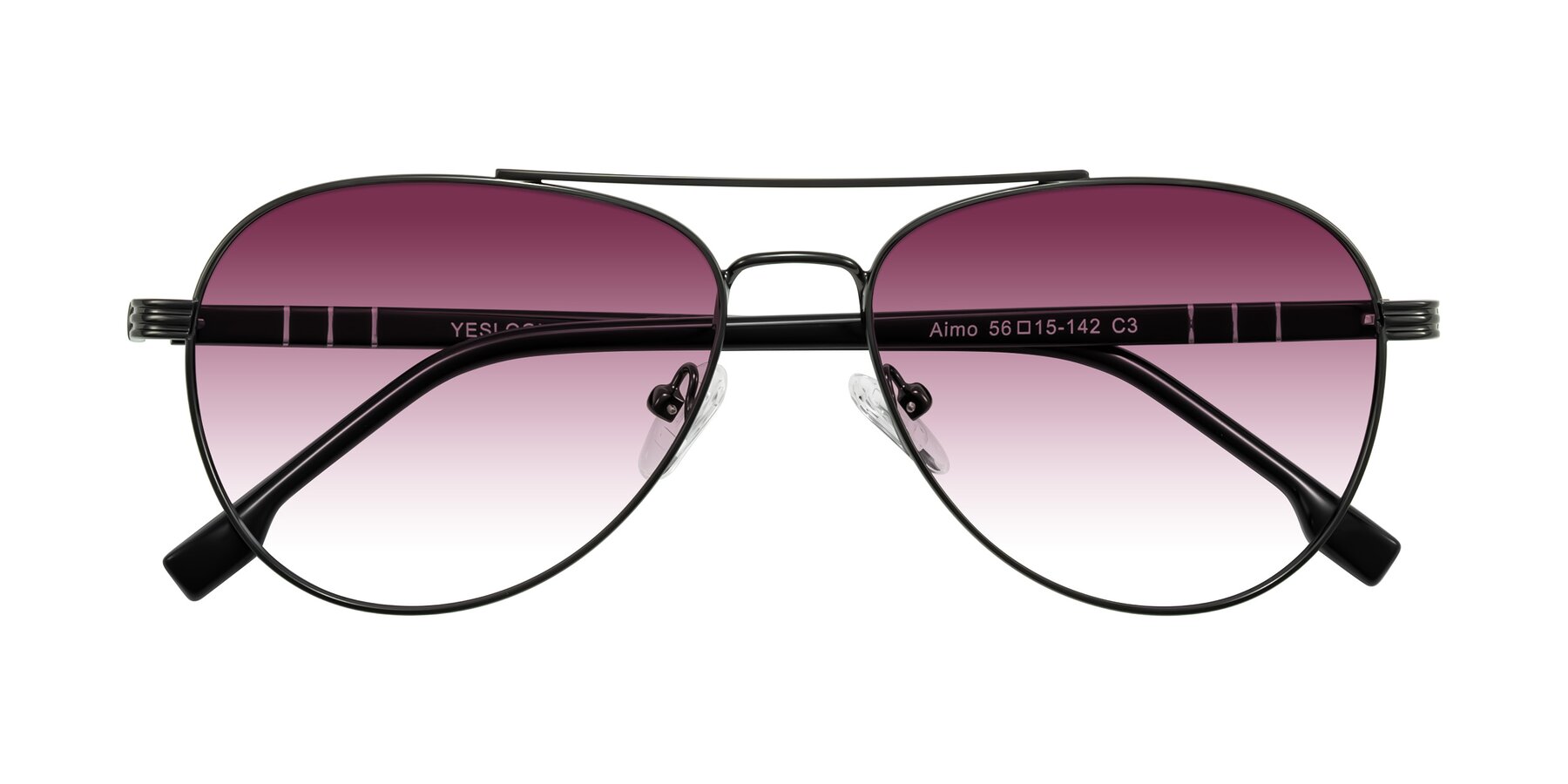 Folded Front of Aimo in Gunmetal/Black with Wine Gradient Lenses