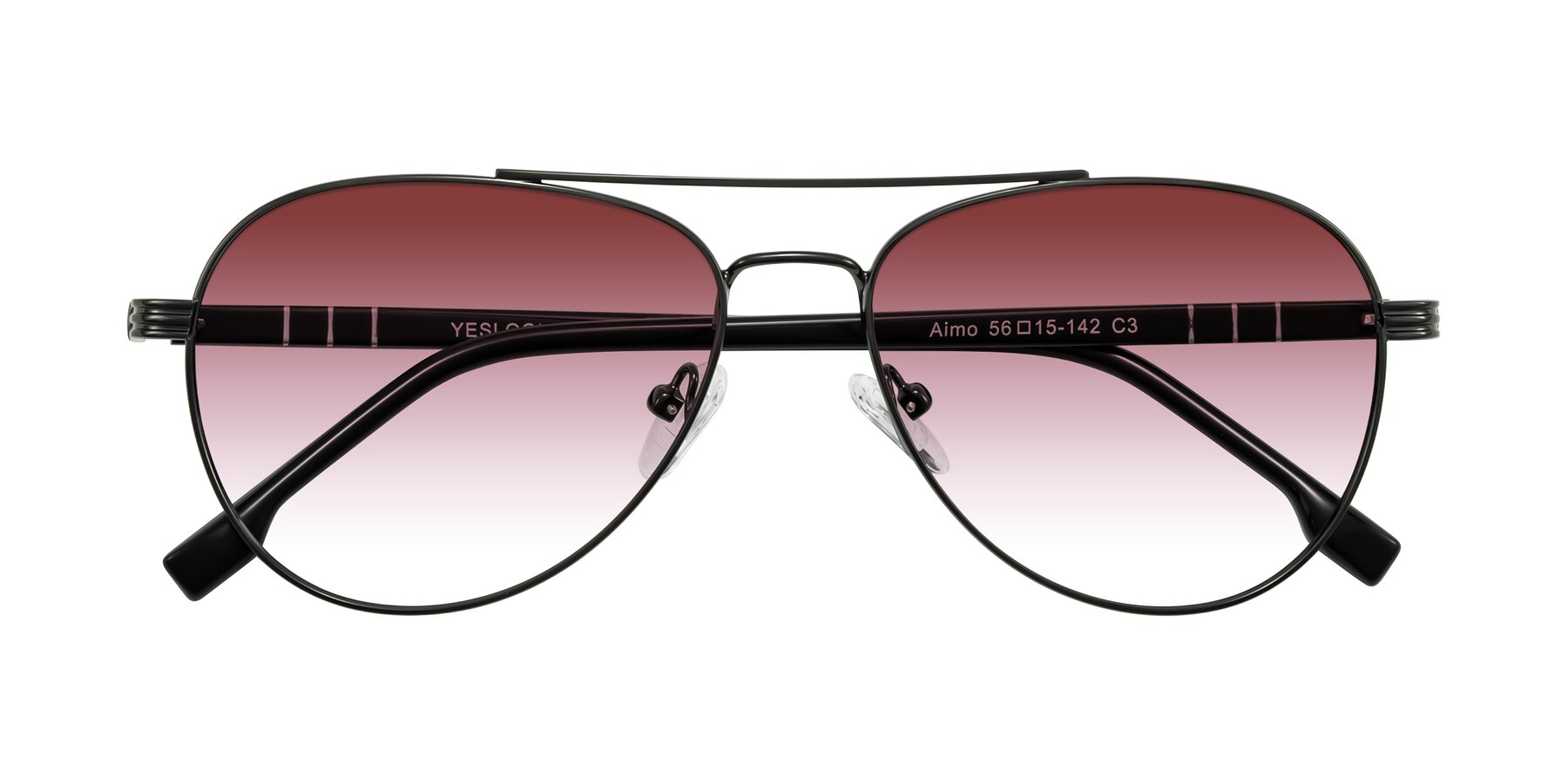 Folded Front of Aimo in Gunmetal/Black with Garnet Gradient Lenses