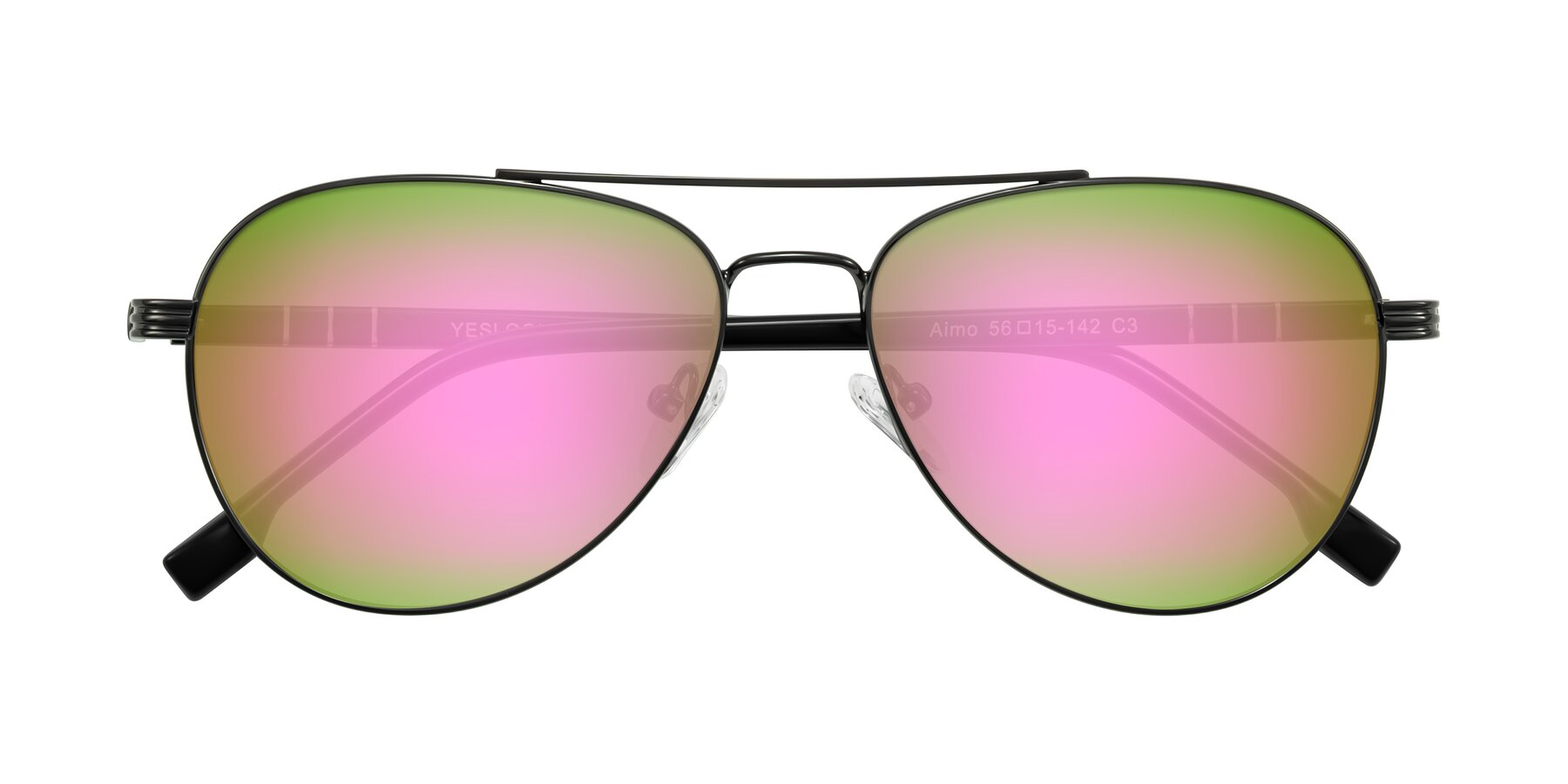 Folded Front of Aimo in Gunmetal/Black with Pink Mirrored Lenses