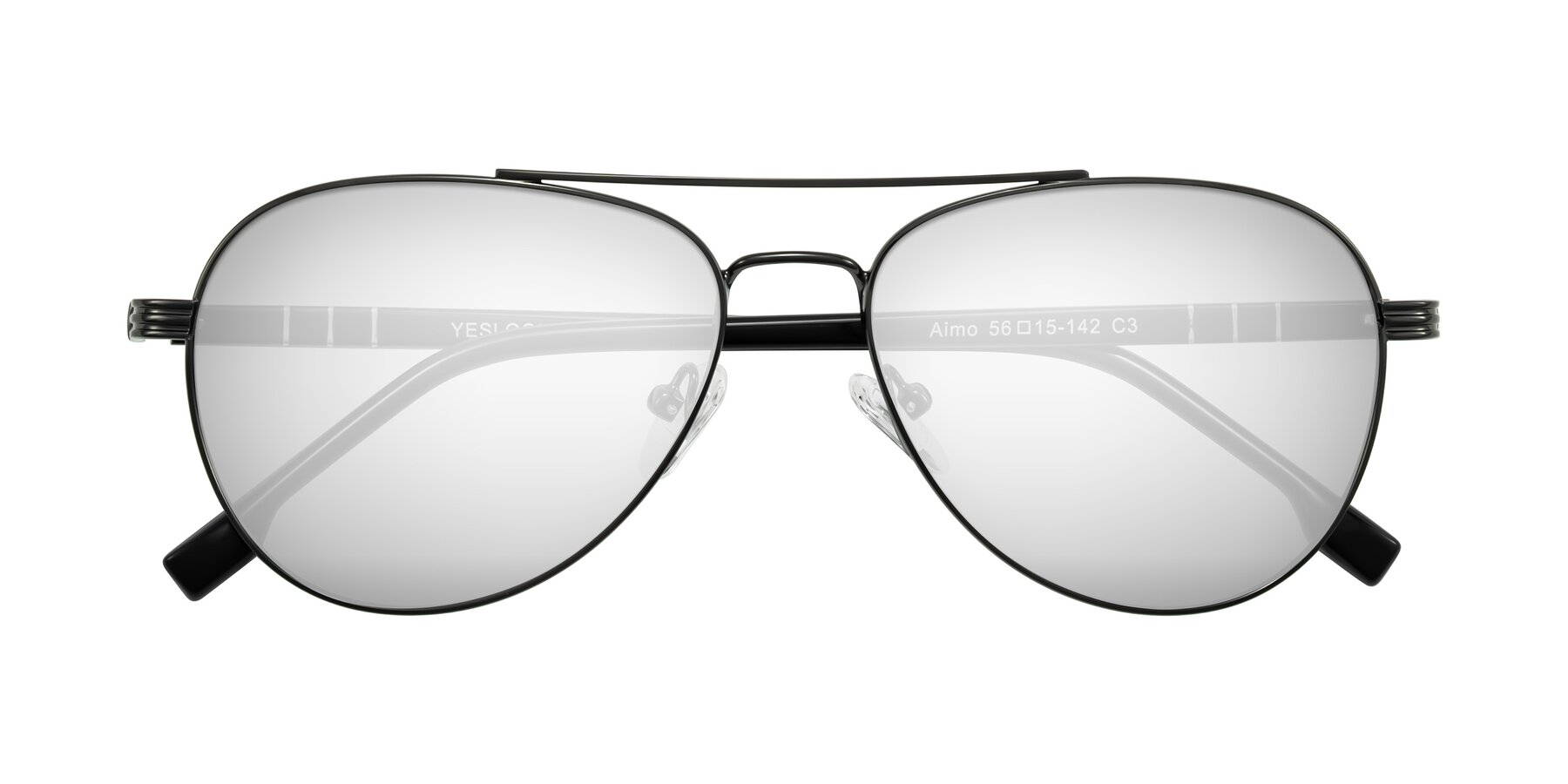 Folded Front of Aimo in Gunmetal/Black with Silver Mirrored Lenses