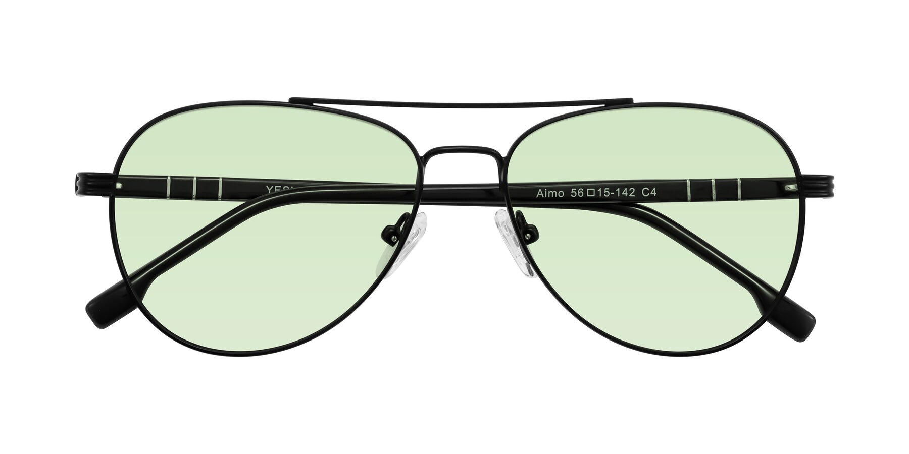 Folded Front of Aimo in Matte Black/Dark Gray with Light Green Tinted Lenses