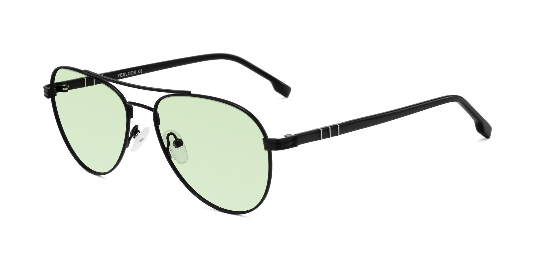 Angle of Aimo in Matte Black/Dark Gray with Light Green Tinted Lenses