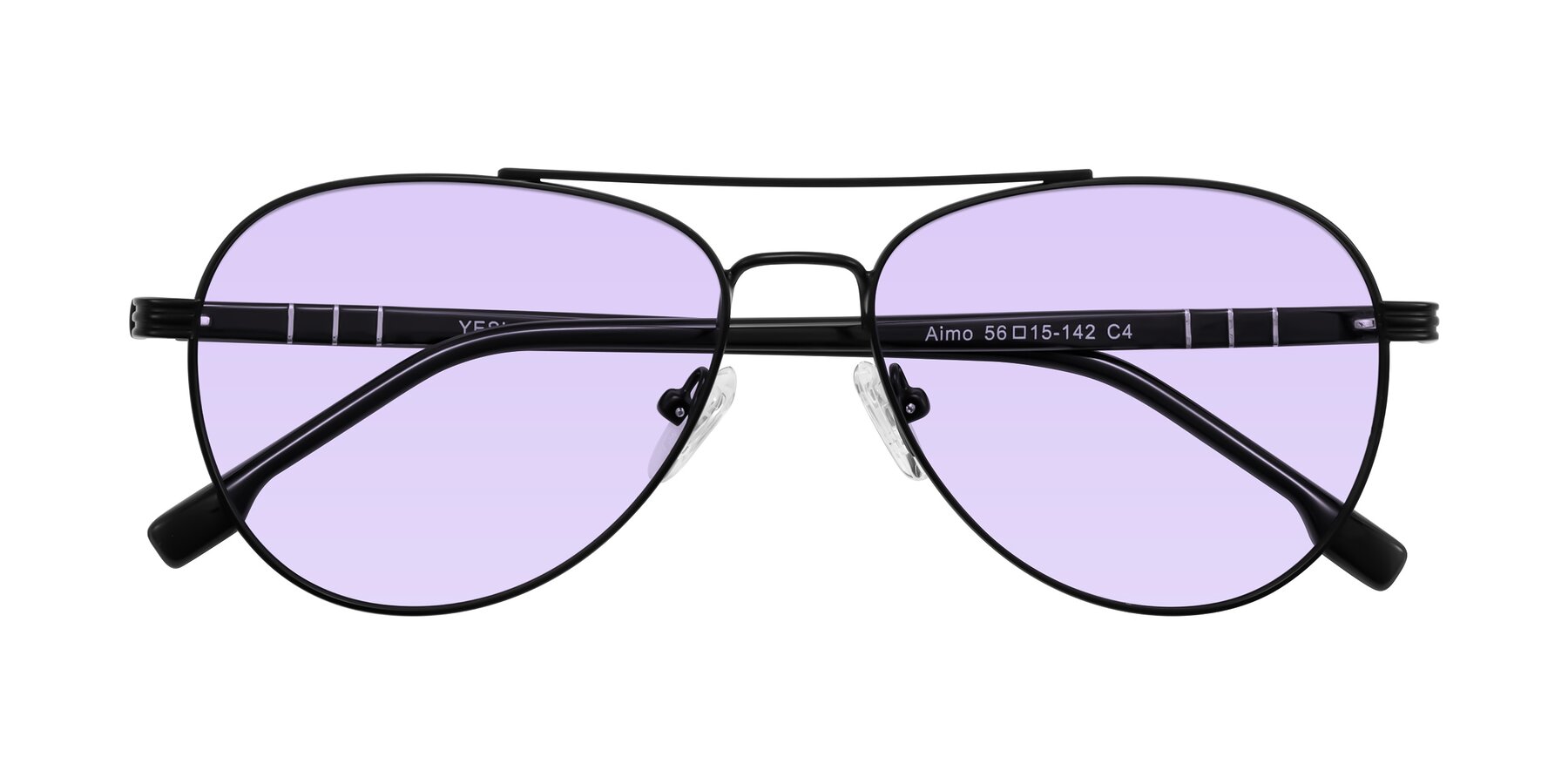 Folded Front of Aimo in Matte Black/Dark Gray with Light Purple Tinted Lenses
