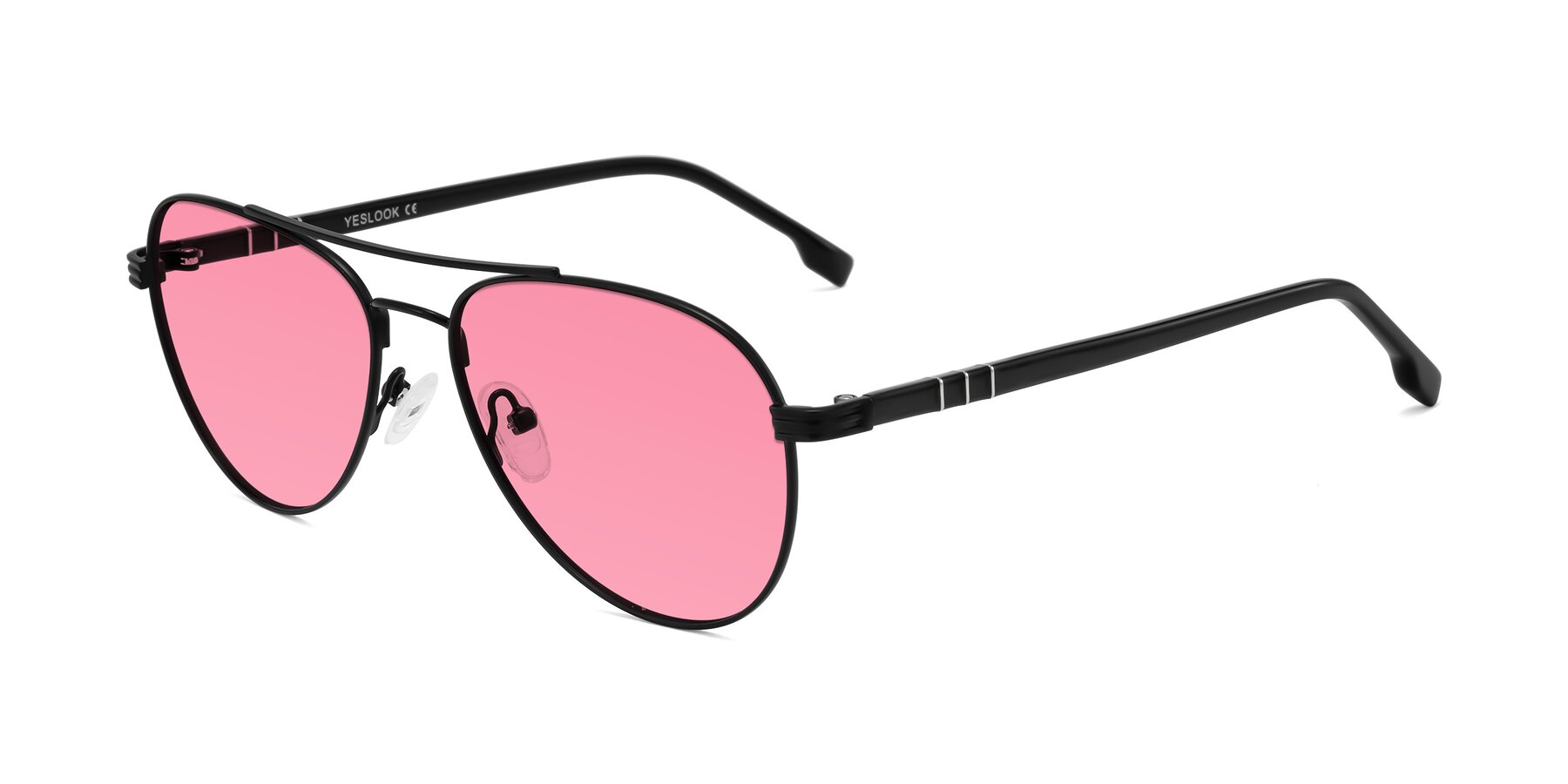 Angle of Aimo in Matte Black/Dark Gray with Pink Tinted Lenses