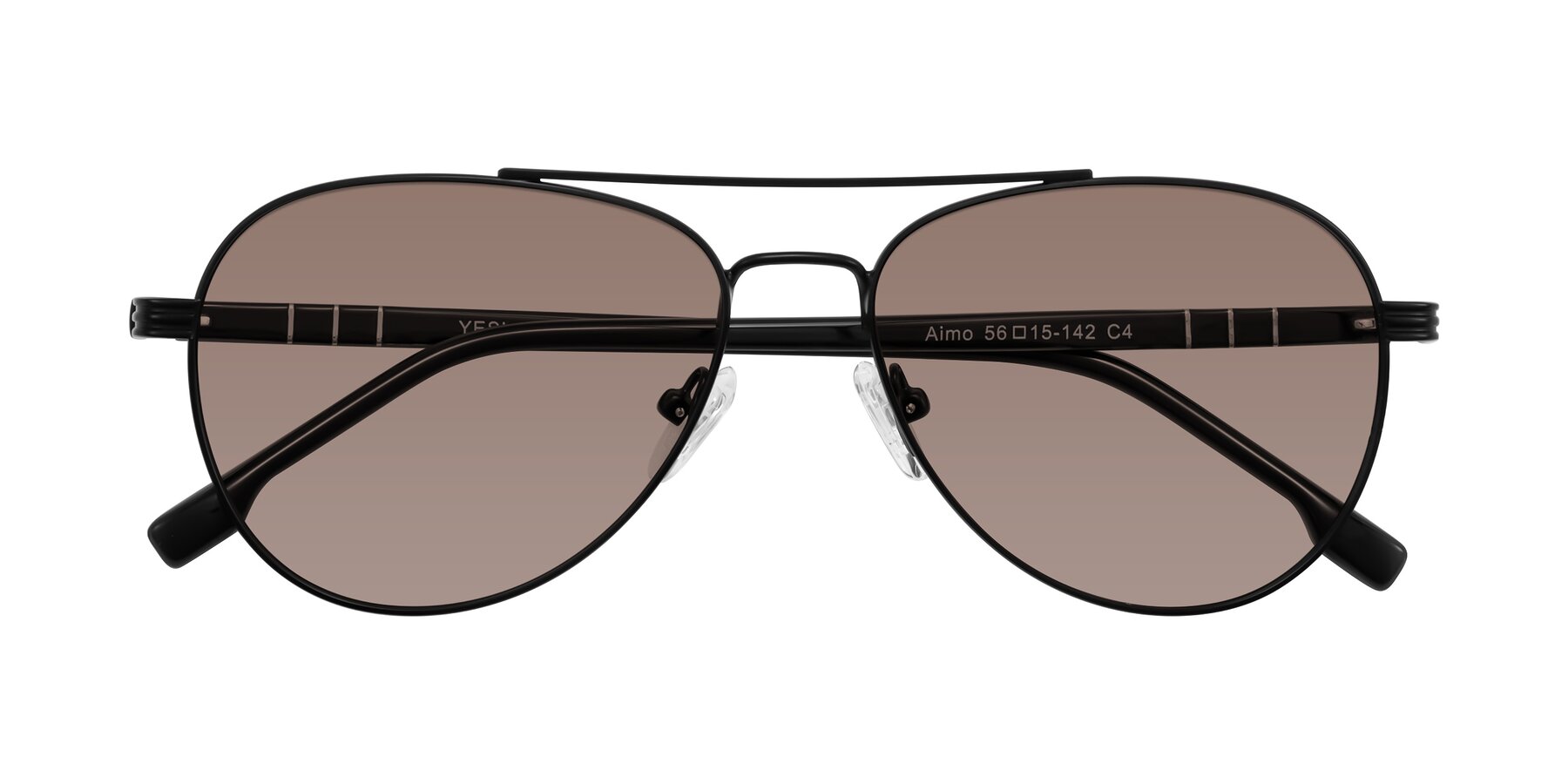 Folded Front of Aimo in Matte Black/Dark Gray with Medium Brown Tinted Lenses