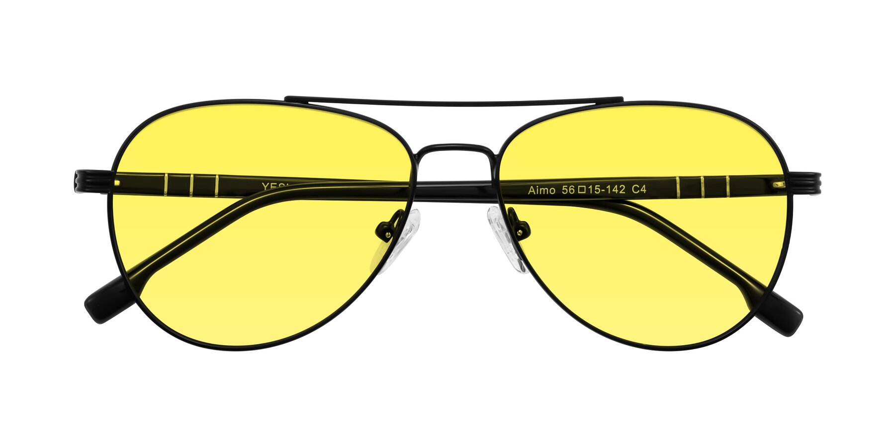Folded Front of Aimo in Matte Black/Dark Gray with Medium Yellow Tinted Lenses