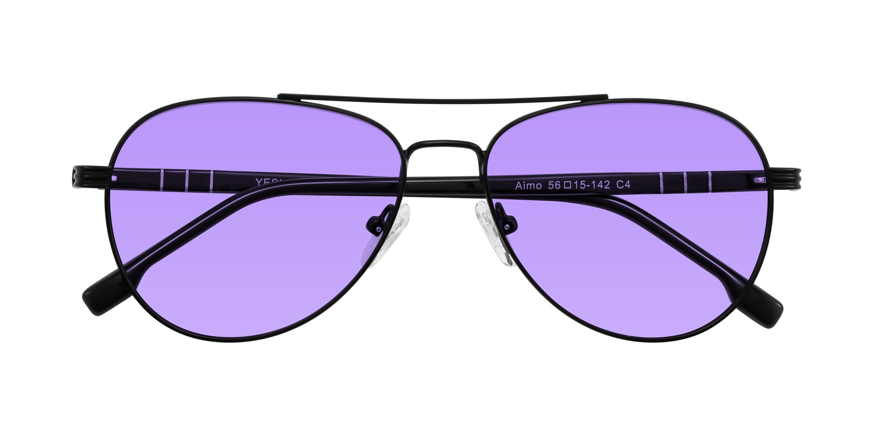 Folded Front of Aimo in Matte Black/Dark Gray with Medium Purple Tinted Lenses