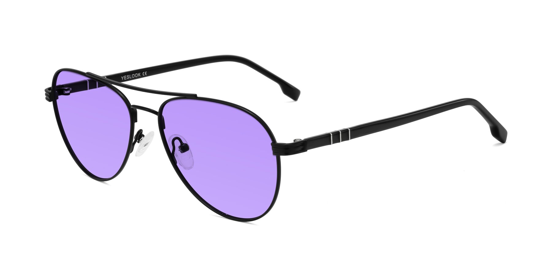 Angle of Aimo in Matte Black/Dark Gray with Medium Purple Tinted Lenses