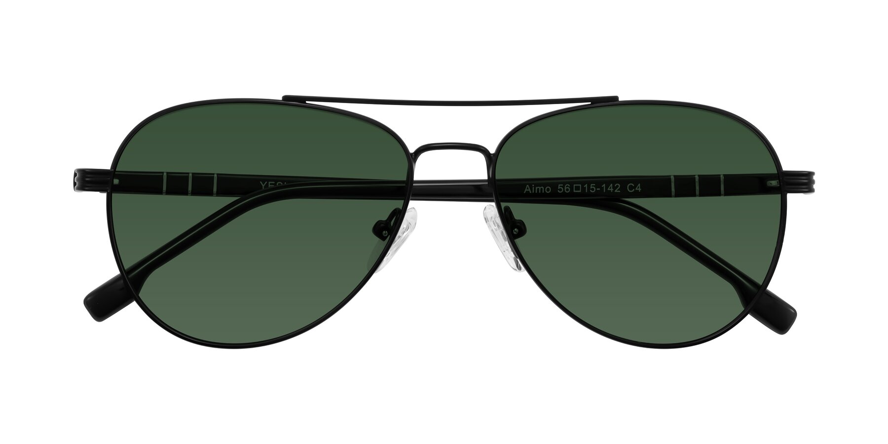 Folded Front of Aimo in Matte Black/Dark Gray with Green Tinted Lenses