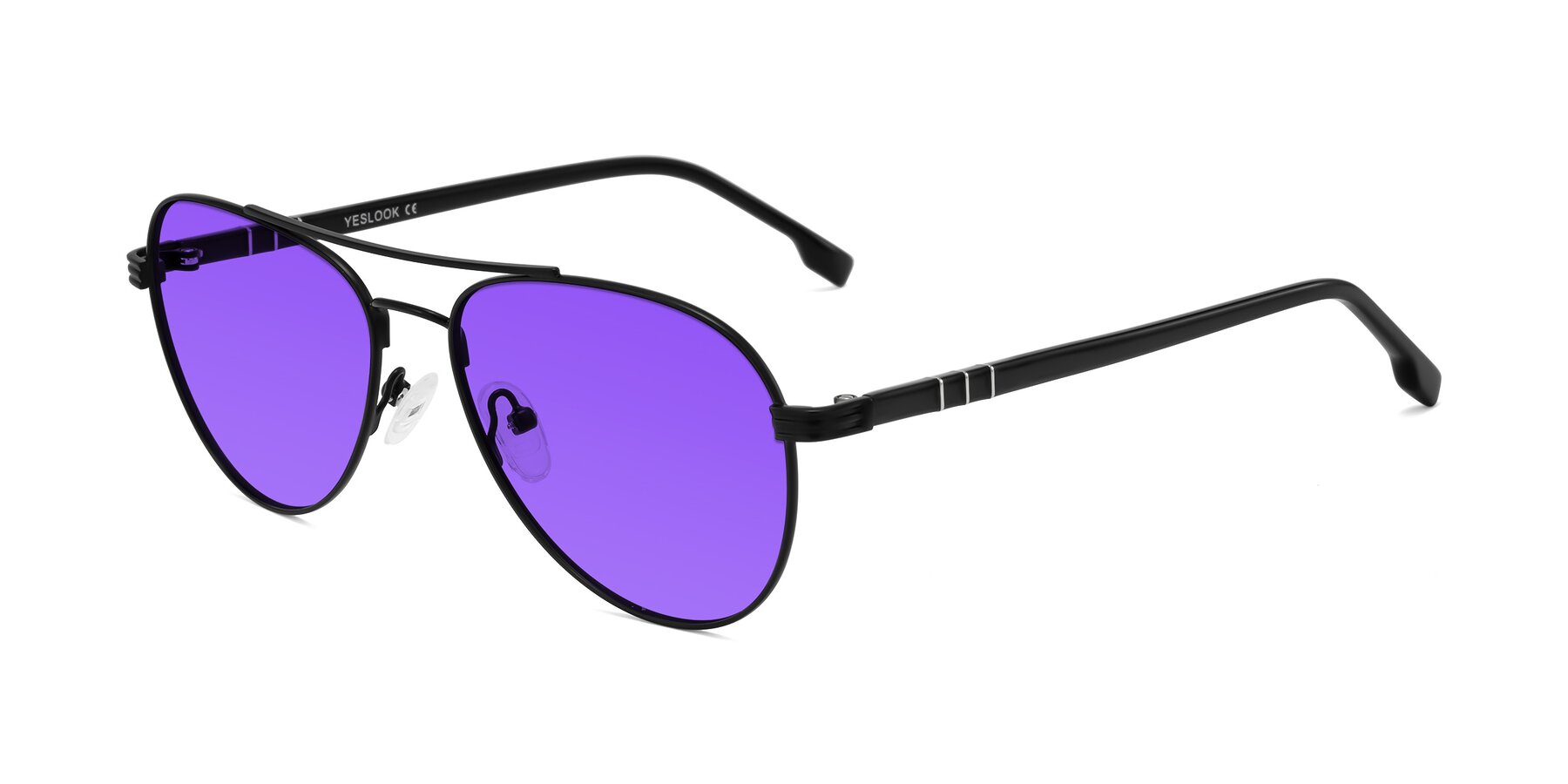 Angle of Aimo in Matte Black/Dark Gray with Purple Tinted Lenses