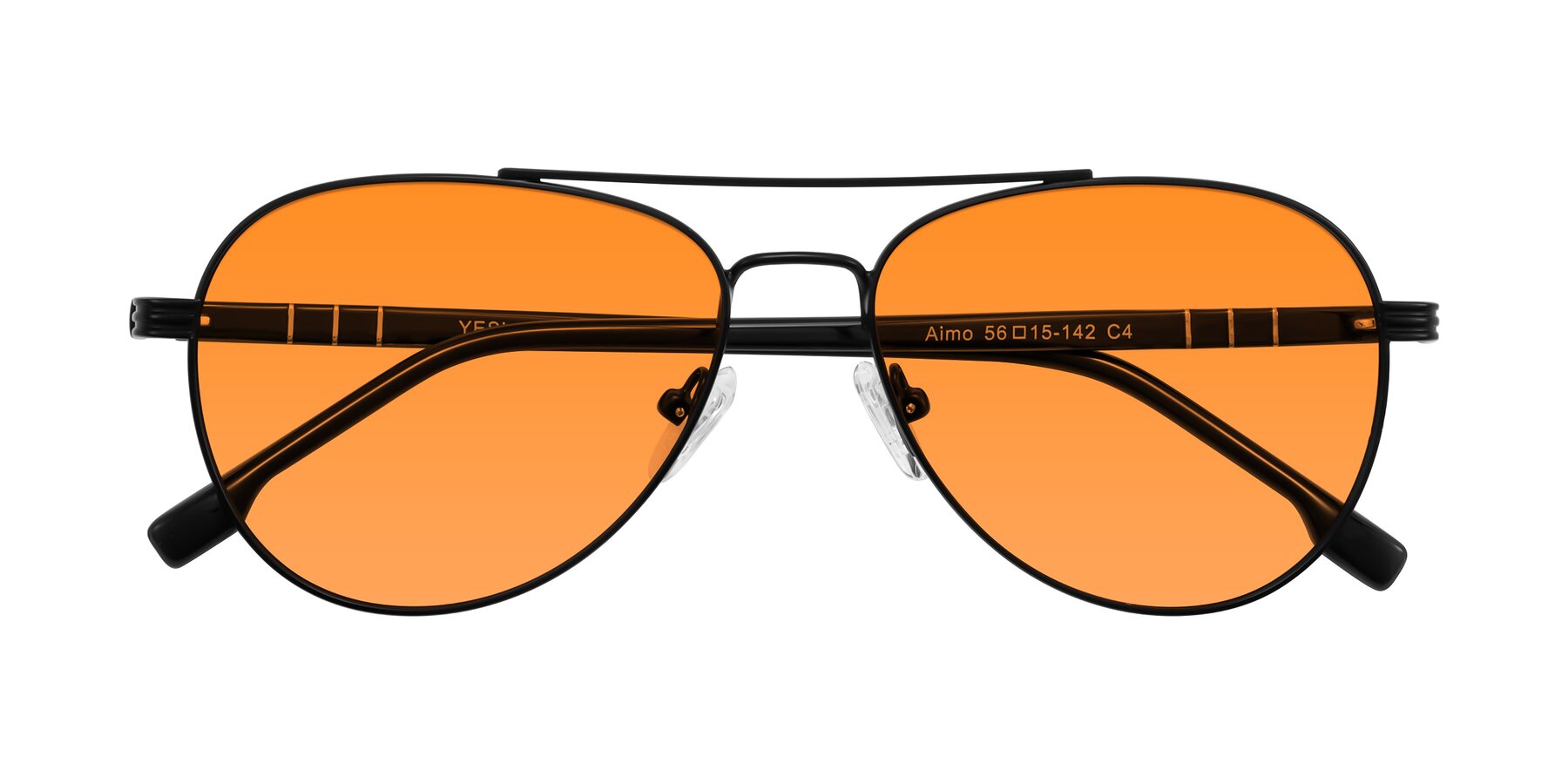 Folded Front of Aimo in Matte Black/Dark Gray with Orange Tinted Lenses
