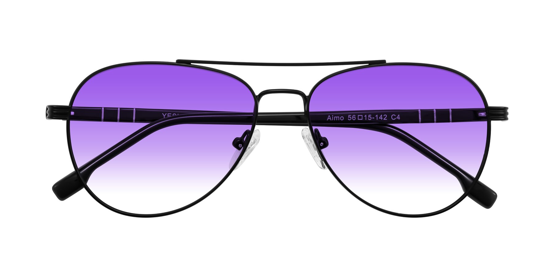Folded Front of Aimo in Matte Black/Dark Gray with Purple Gradient Lenses