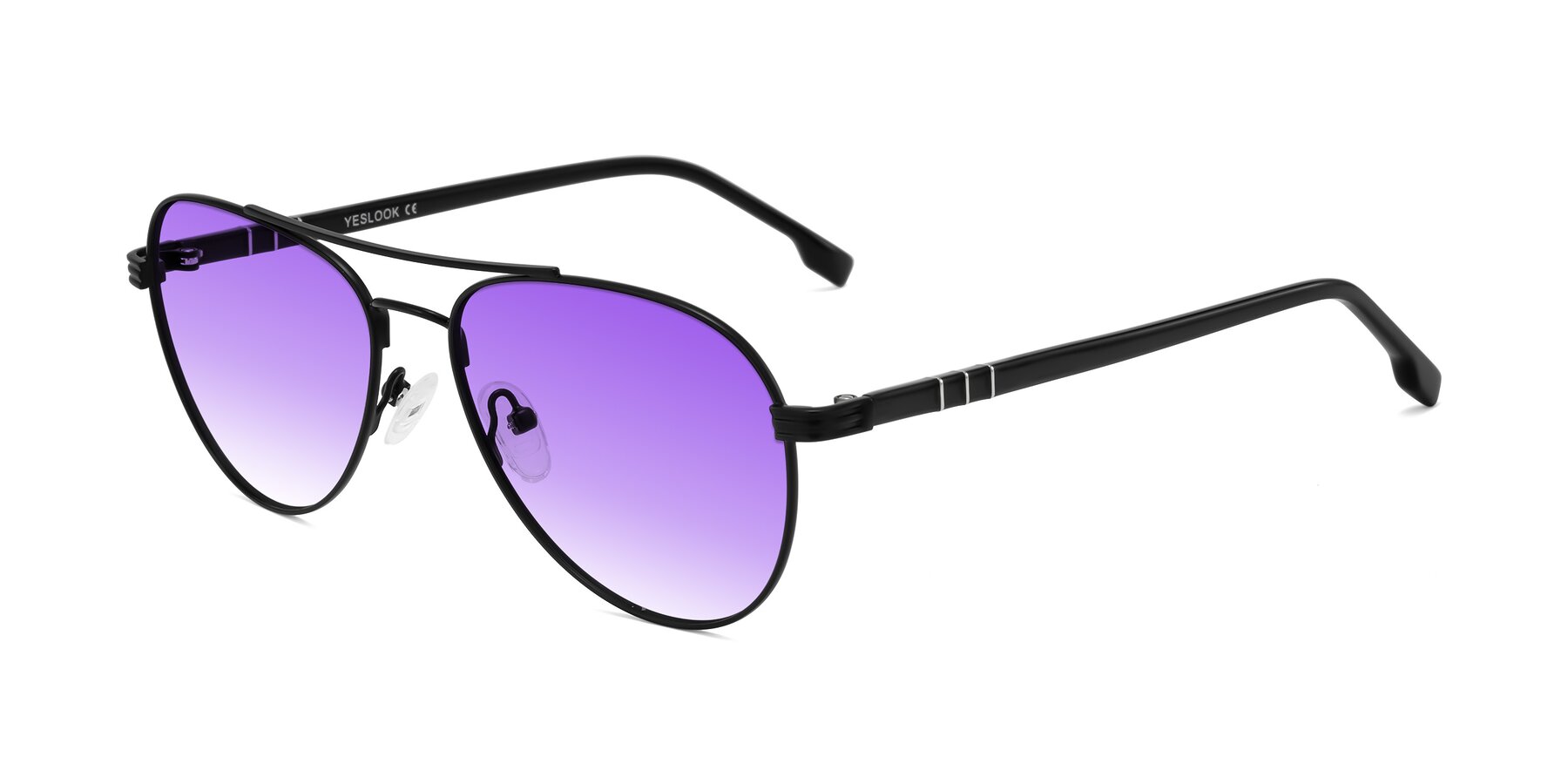 Angle of Aimo in Matte Black/Dark Gray with Purple Gradient Lenses