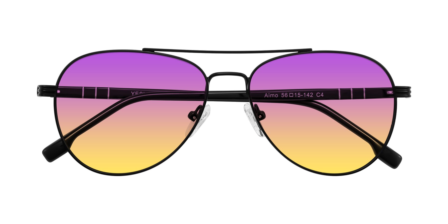Folded Front of Aimo in Matte Black/Dark Gray with Purple / Yellow Gradient Lenses