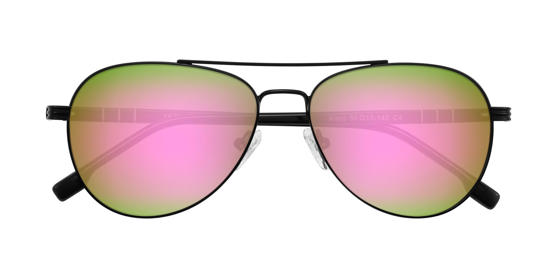 Folded Front of Aimo in Matte Black/Dark Gray with Pink Mirrored Lenses