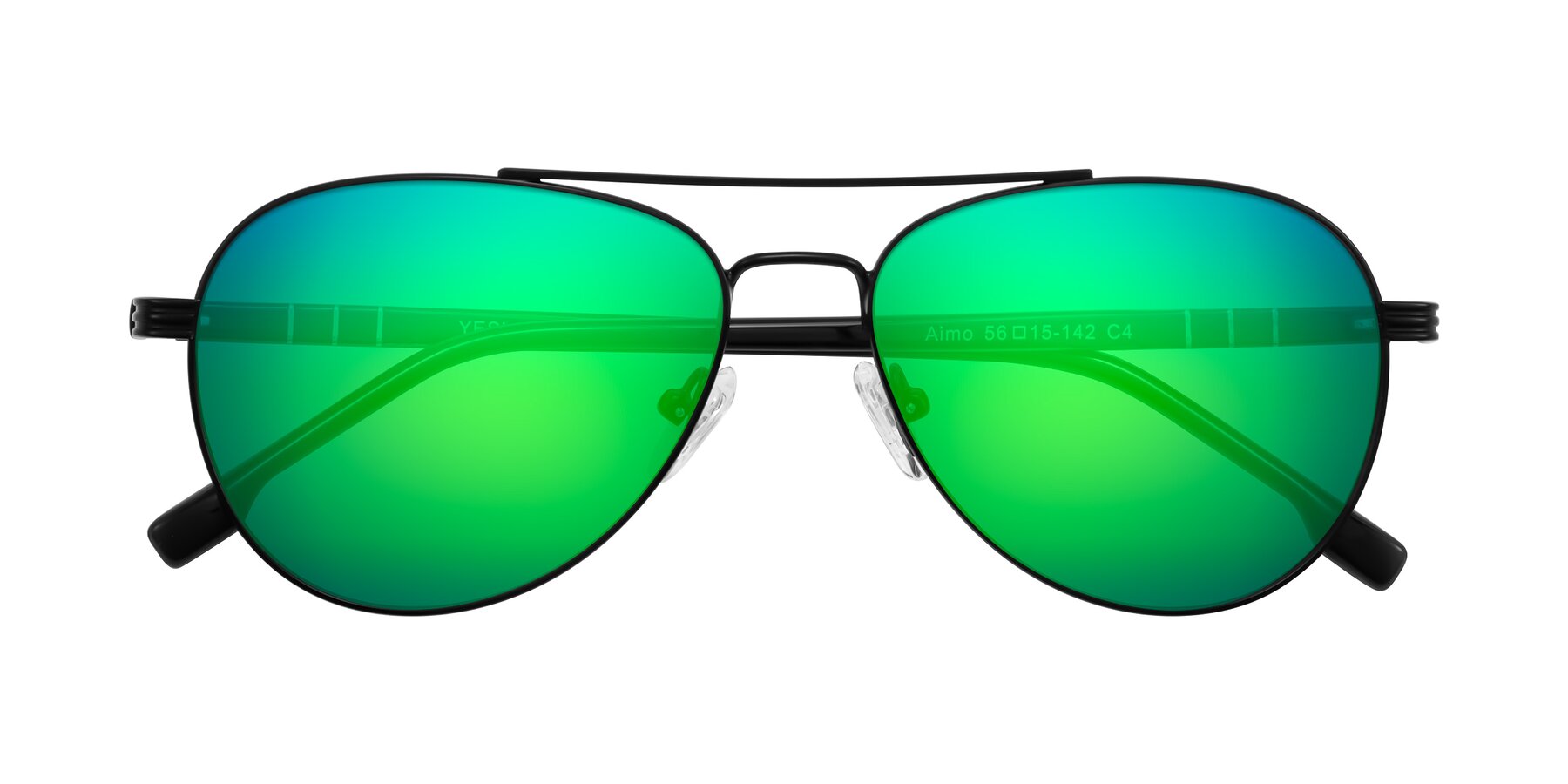 Folded Front of Aimo in Matte Black/Dark Gray with Green Mirrored Lenses