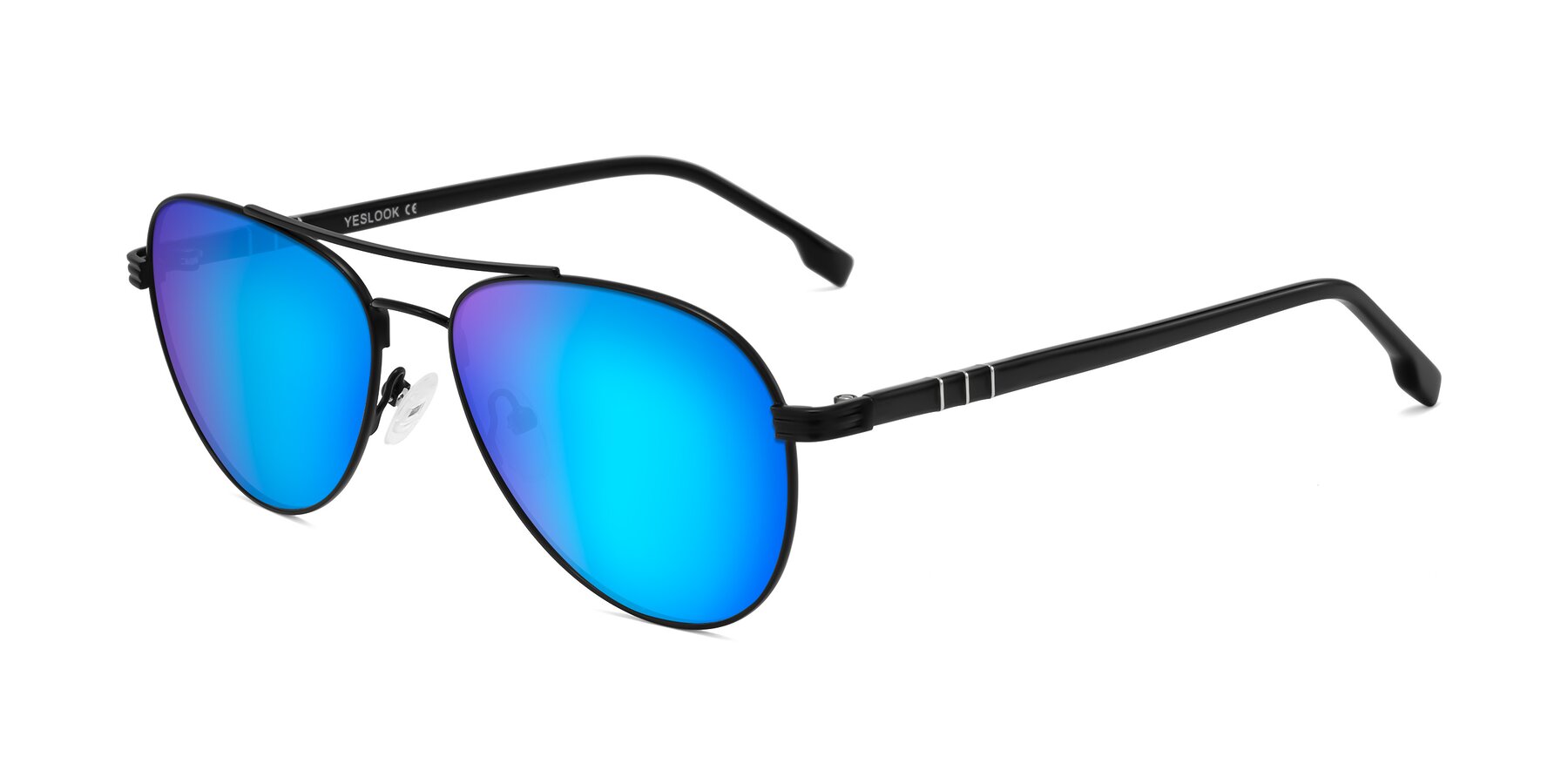 Angle of Aimo in Matte Black/Dark Gray with Blue Mirrored Lenses