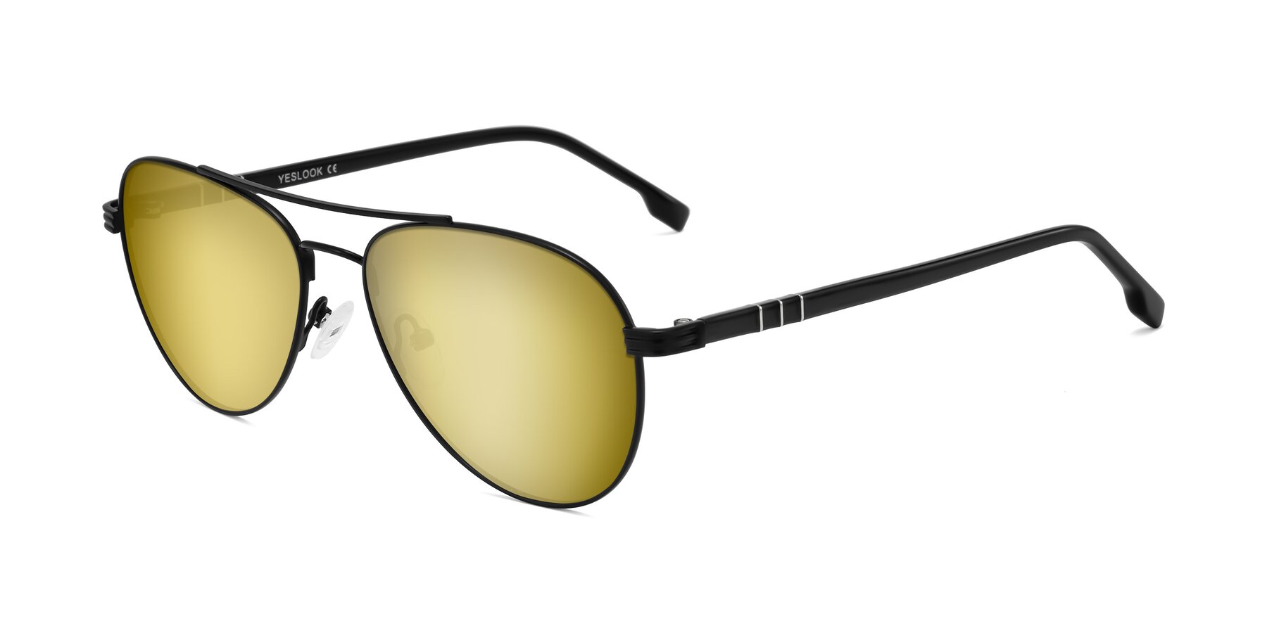Angle of Aimo in Matte Black/Dark Gray with Gold Mirrored Lenses