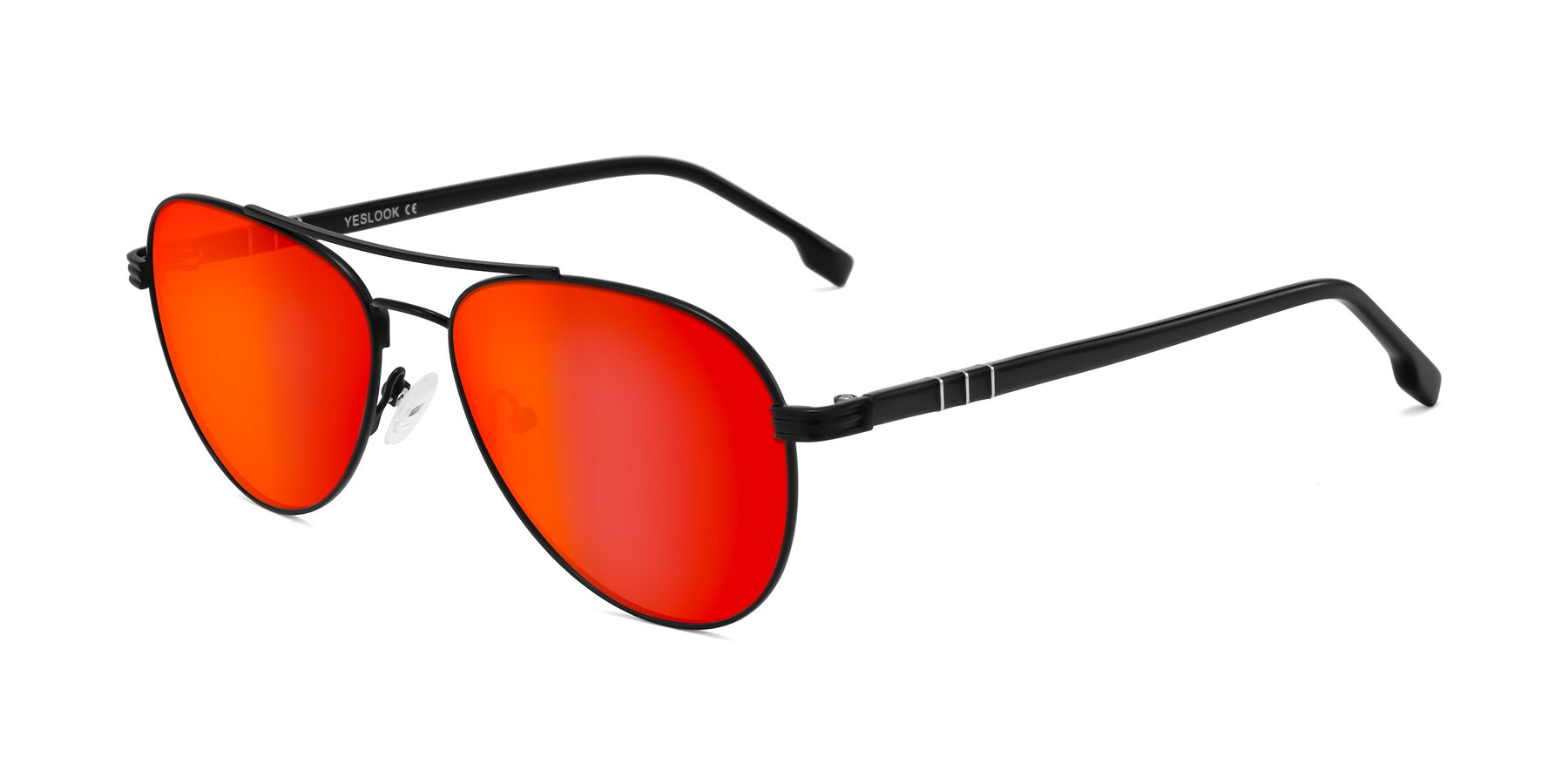 Angle of Aimo in Matte Black/Dark Gray with Red Gold Mirrored Lenses