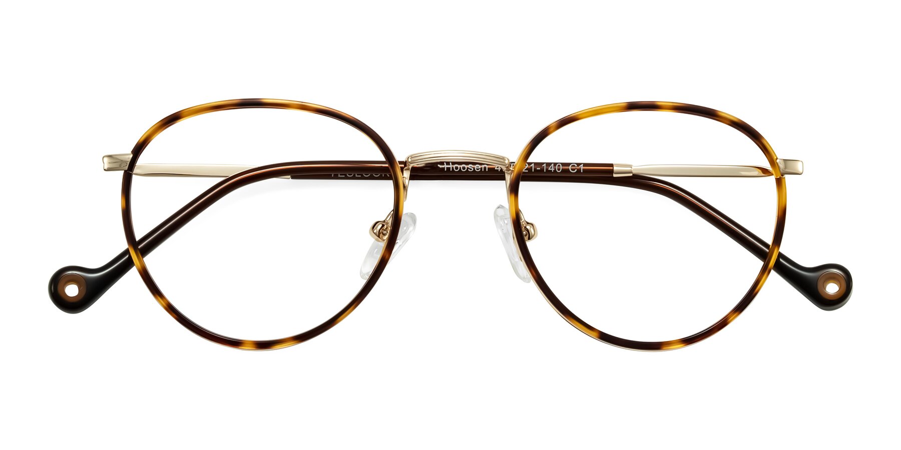 Folded Front of Hoosen in Leopard-Print/Gold with Clear Eyeglass Lenses