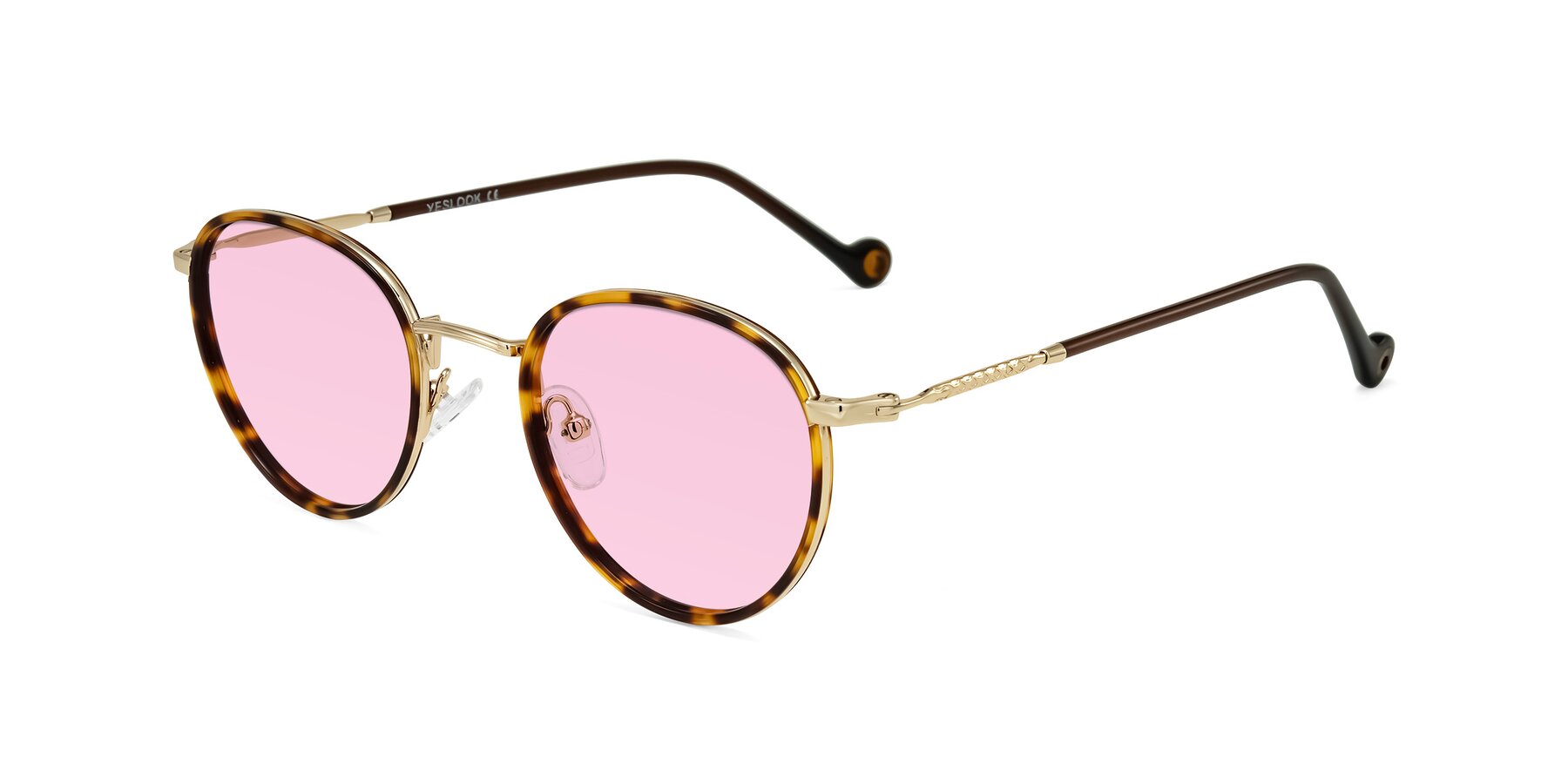 Angle of Hoosen in Leopard-Print/Gold with Light Pink Tinted Lenses