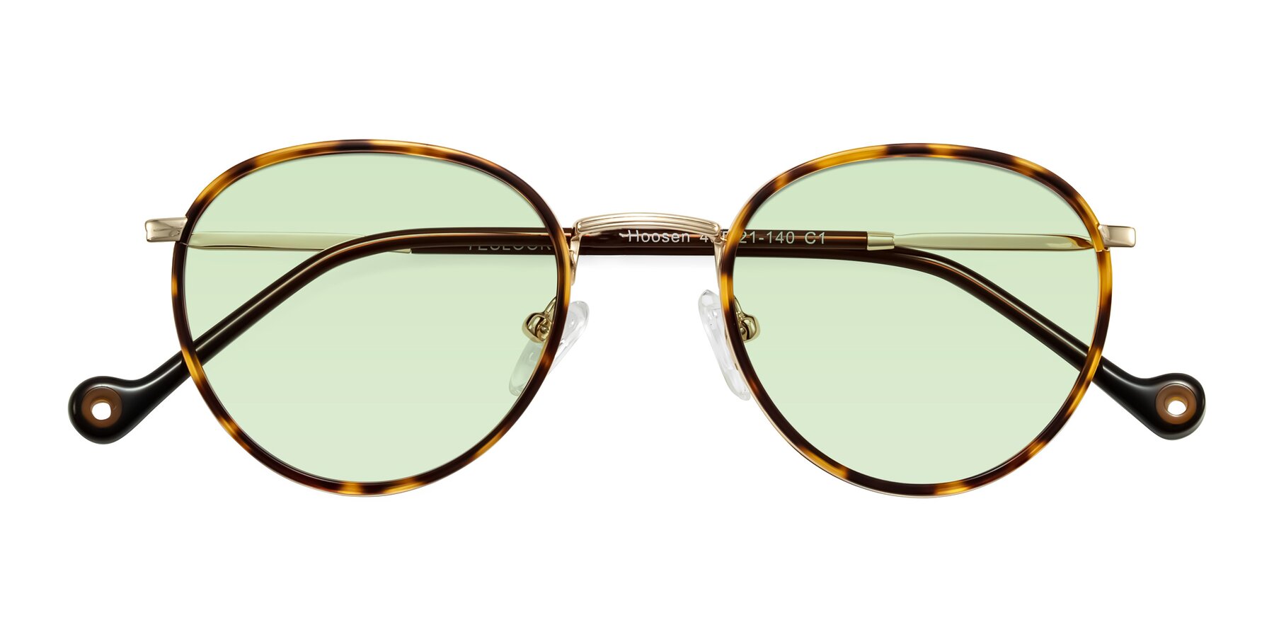 Folded Front of Hoosen in Leopard-Print/Gold with Light Green Tinted Lenses