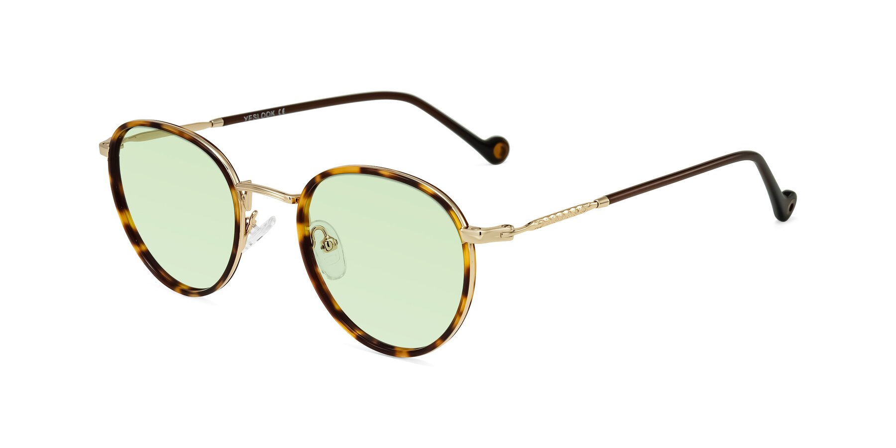 Angle of Hoosen in Leopard-Print/Gold with Light Green Tinted Lenses