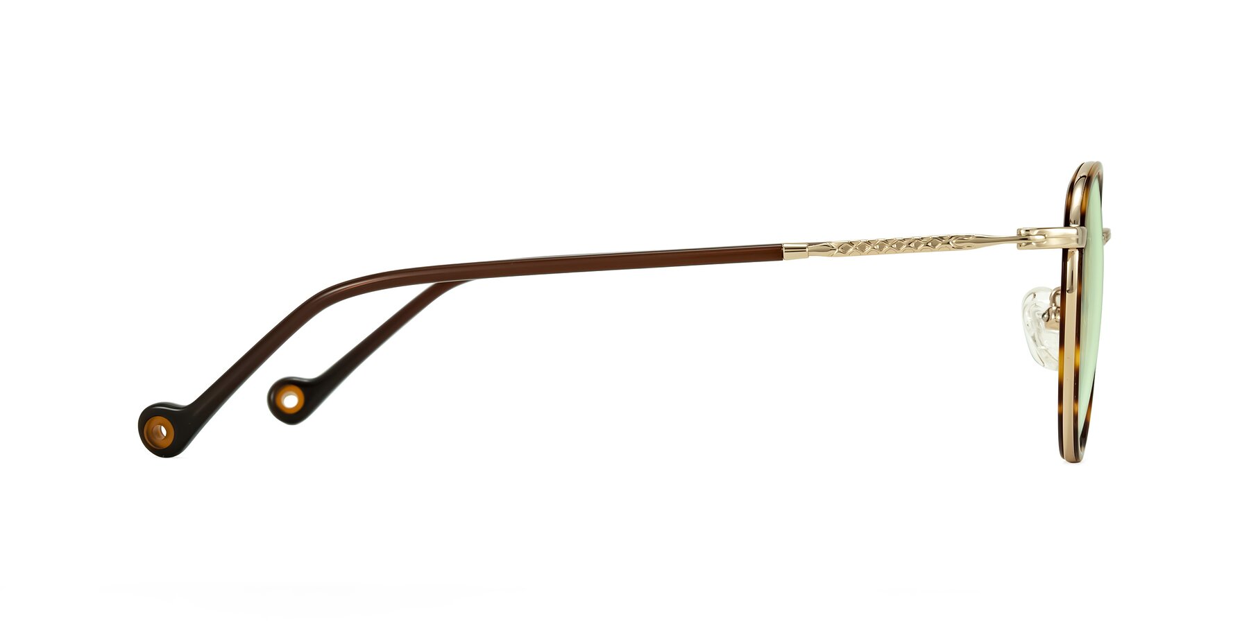 Side of Hoosen in Leopard-Print/Gold with Light Green Tinted Lenses