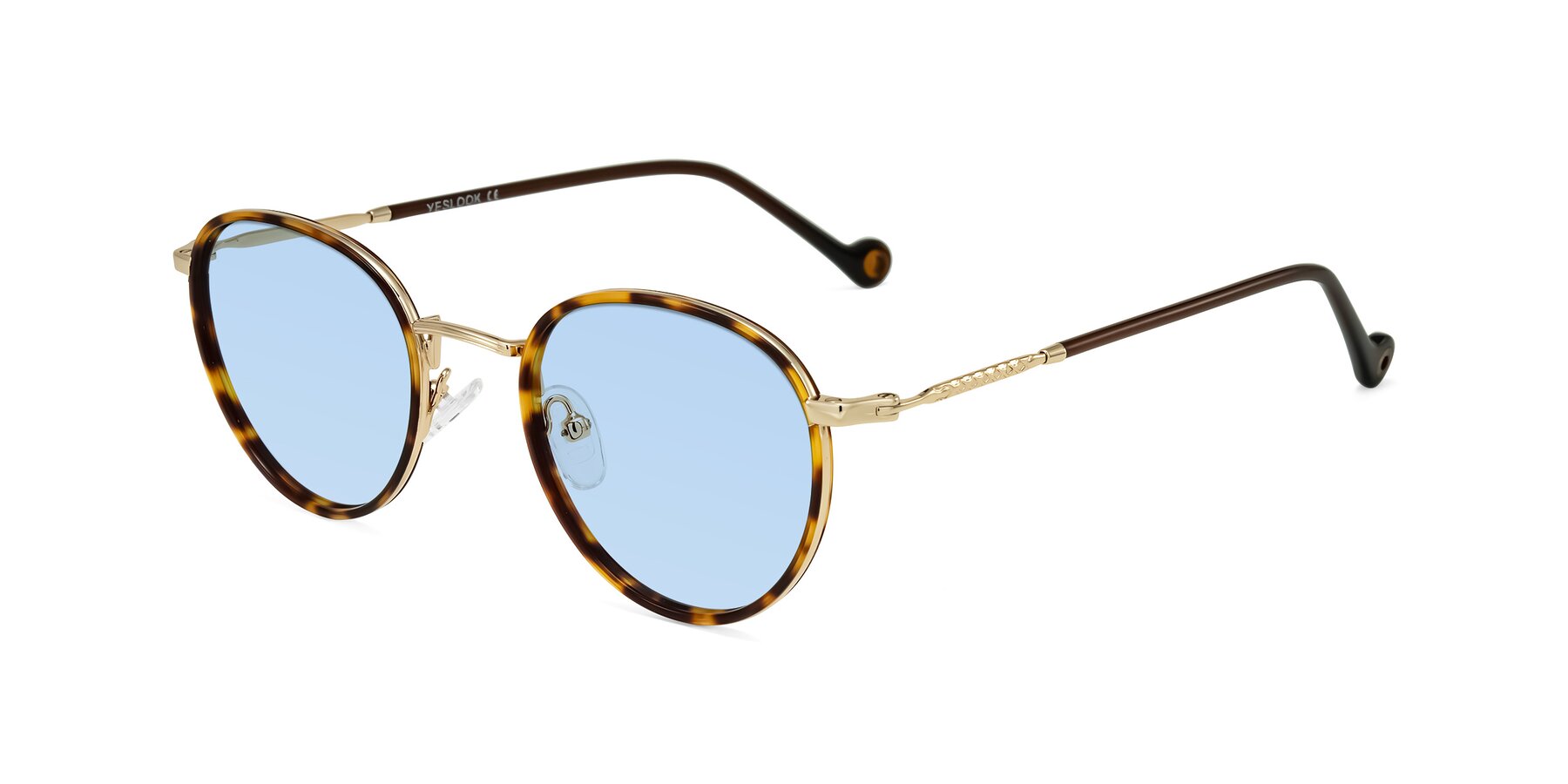 Angle of Hoosen in Leopard-Print/Gold with Light Blue Tinted Lenses